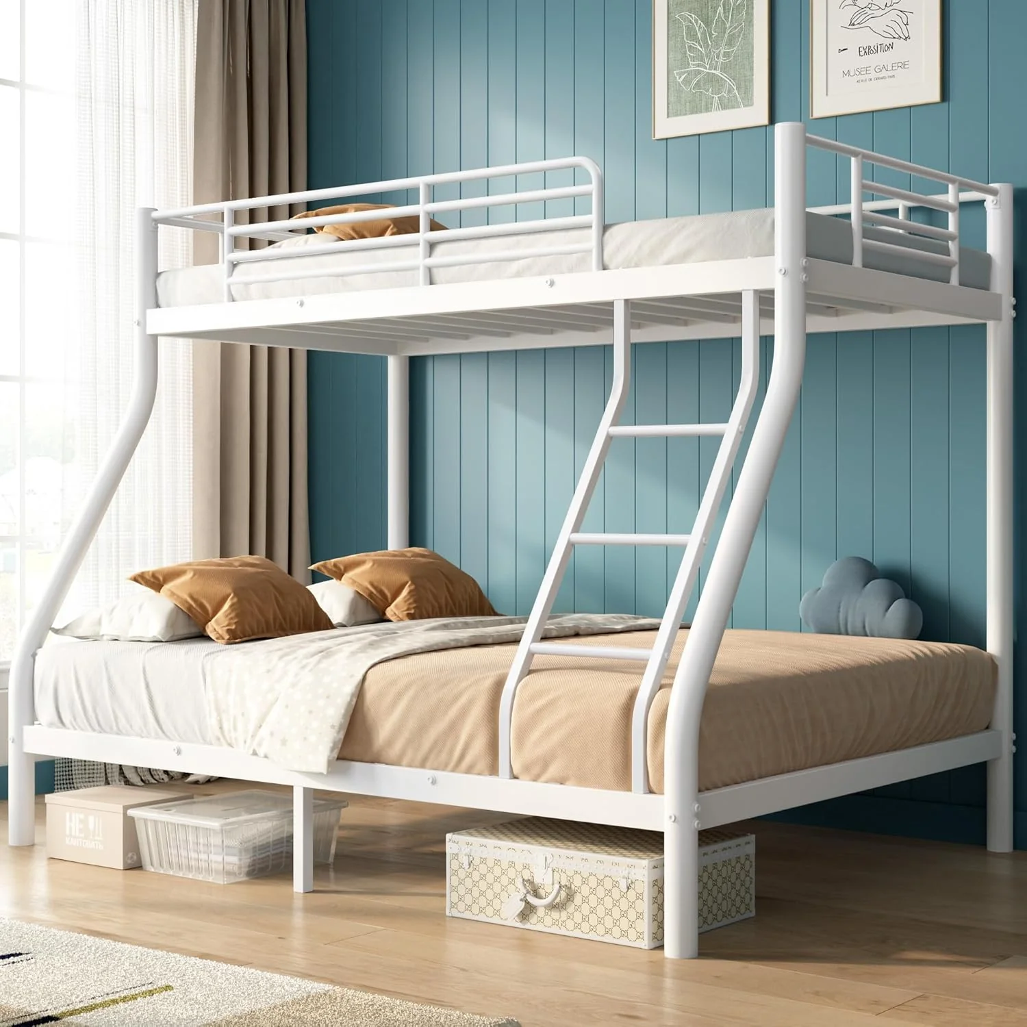 Lits superposés Cyranture, lits superposés robustes pour lits simples et doubles, avec barrière de sécurité et cadre en métal.