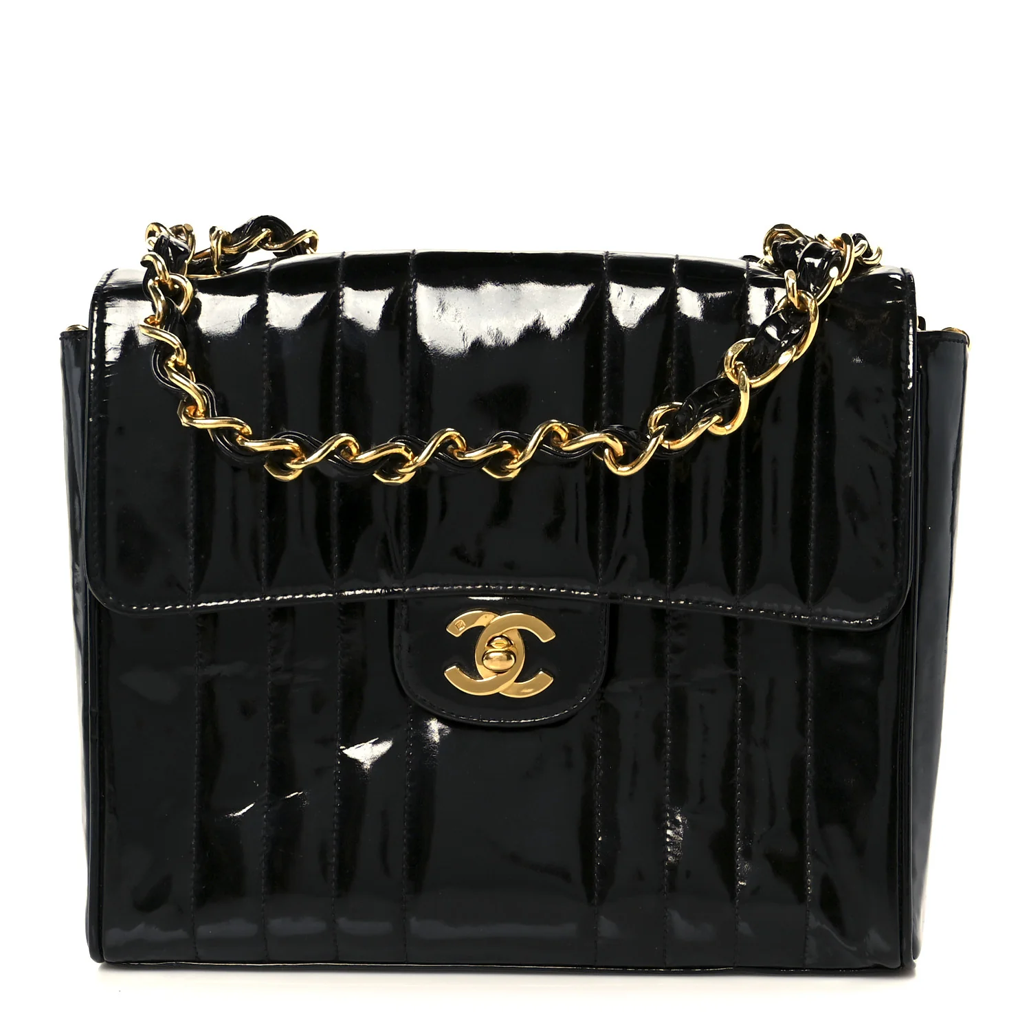 Patent Vertical Quilt Small Flap Black