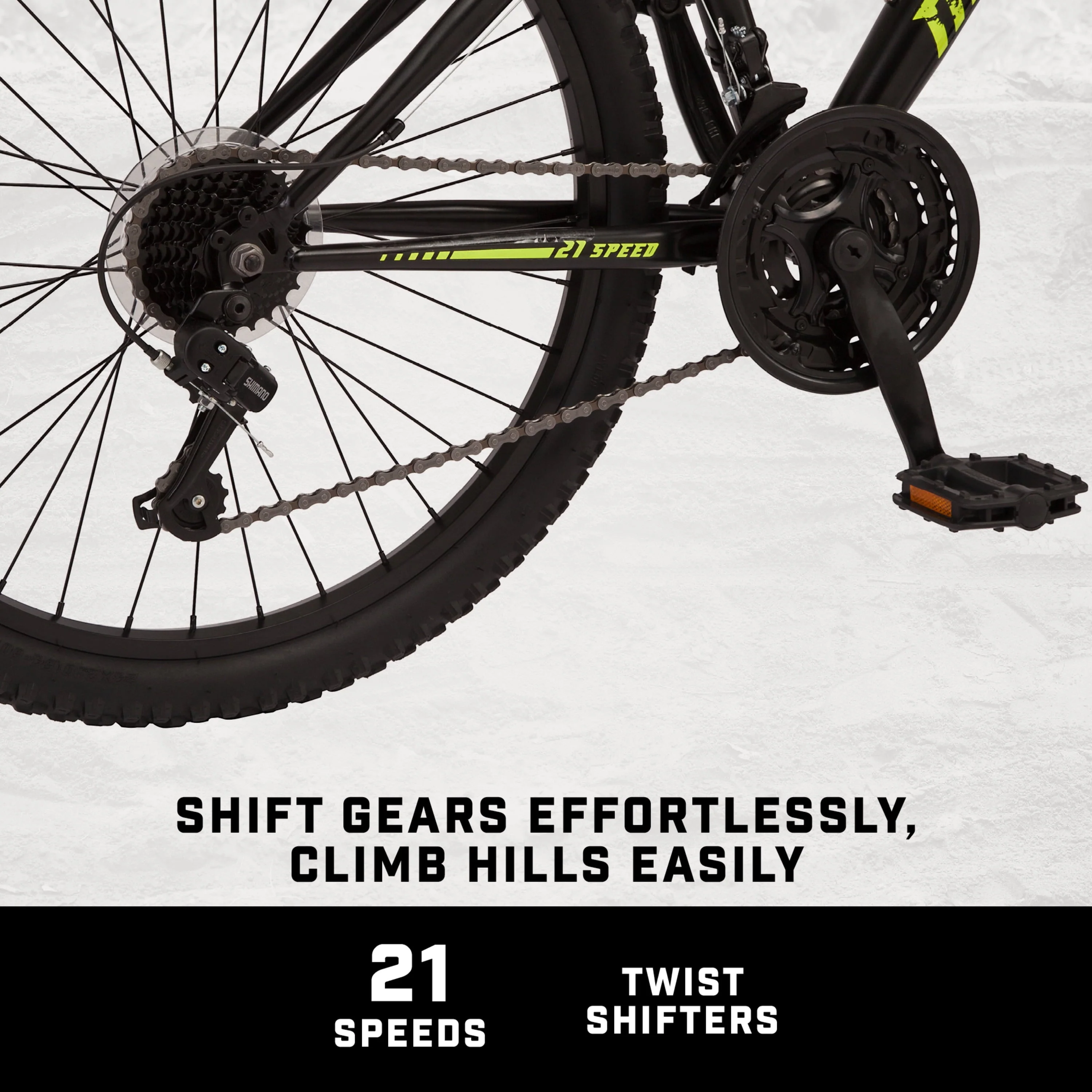 Mongoose 24 - In. Excursion Unisex Mountain Bike, Black and Yellow, 21 Speeds