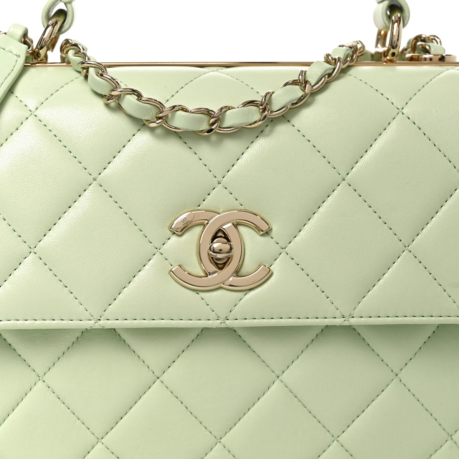 Lambskin Quilted Small Trendy CC Flap Dual Handle Bag Light Green