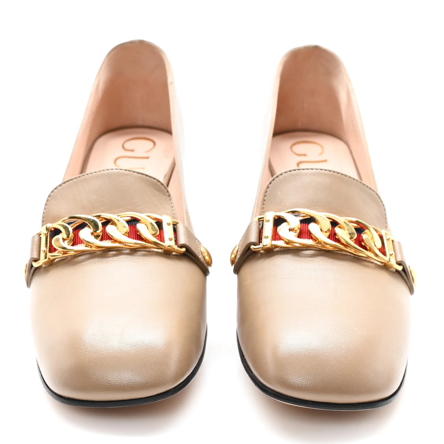Malaga Kid Sylvie Web Chain Mid Heel Loafers 39.5 Mud