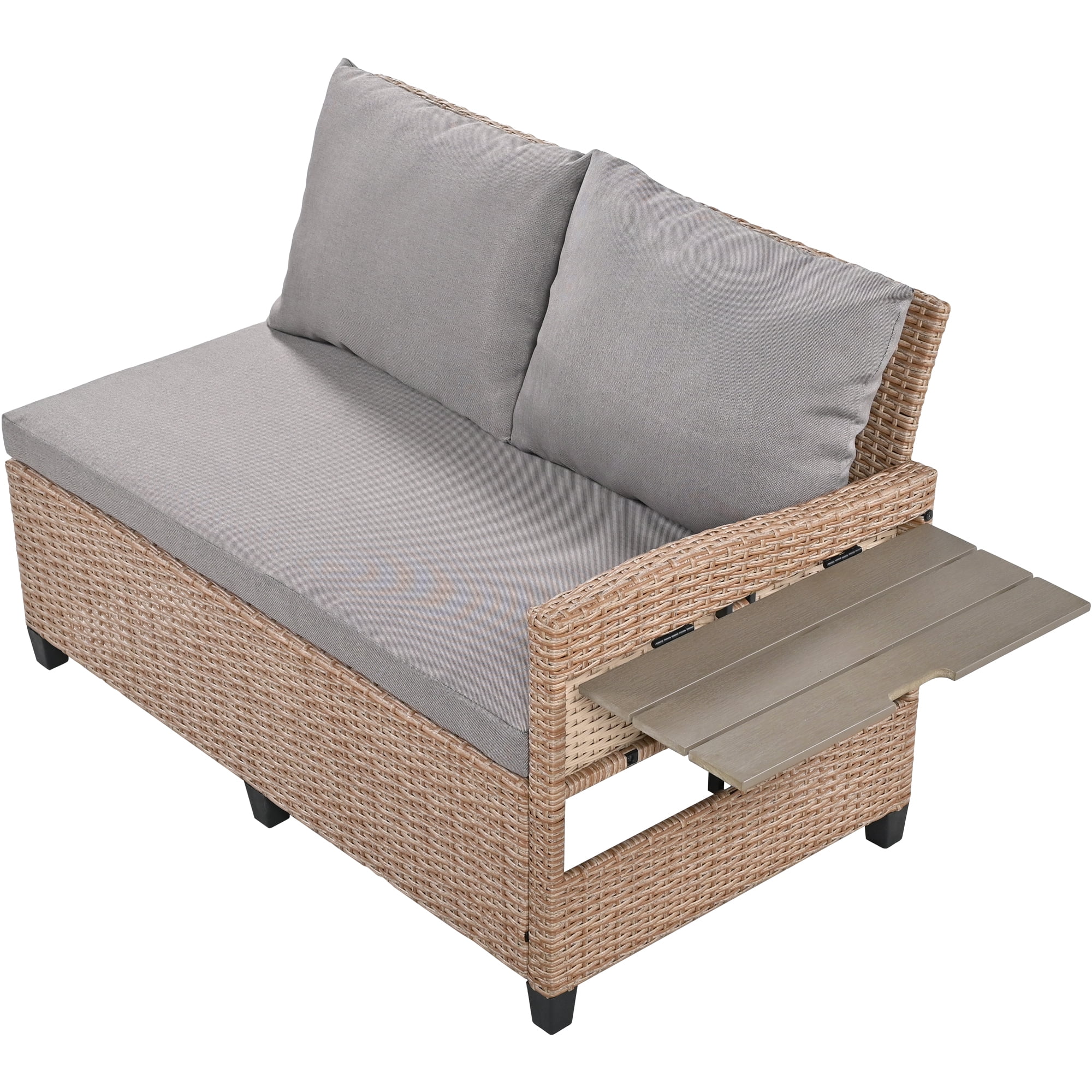 Outdoor Rattan Sectional Sofa Set with Dining Table, Patio L-Shaped Wicker Conversation Set with 2 Extendable Side Tables, Brown(Brown) - Image 10
