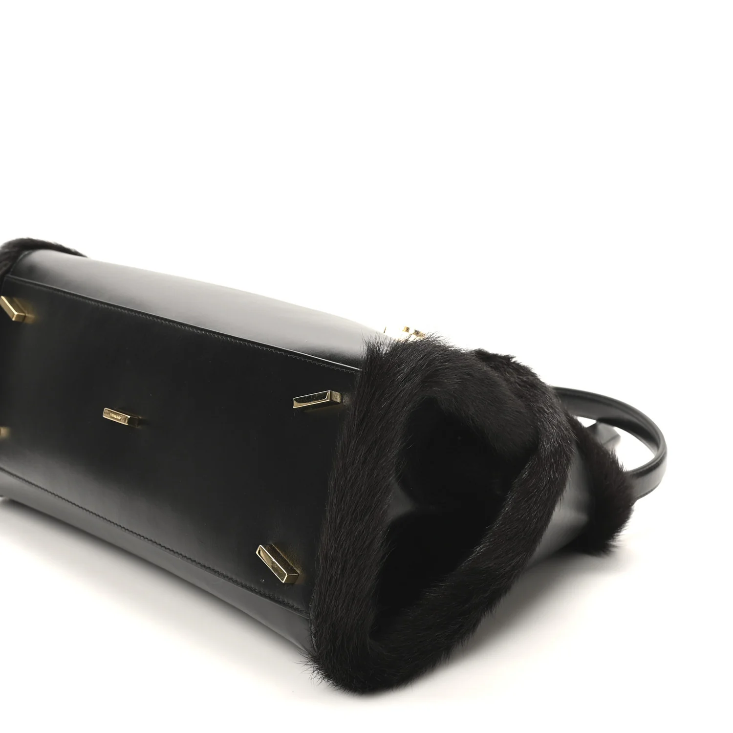 Calfskin Shearling Medium Hug Bag Black