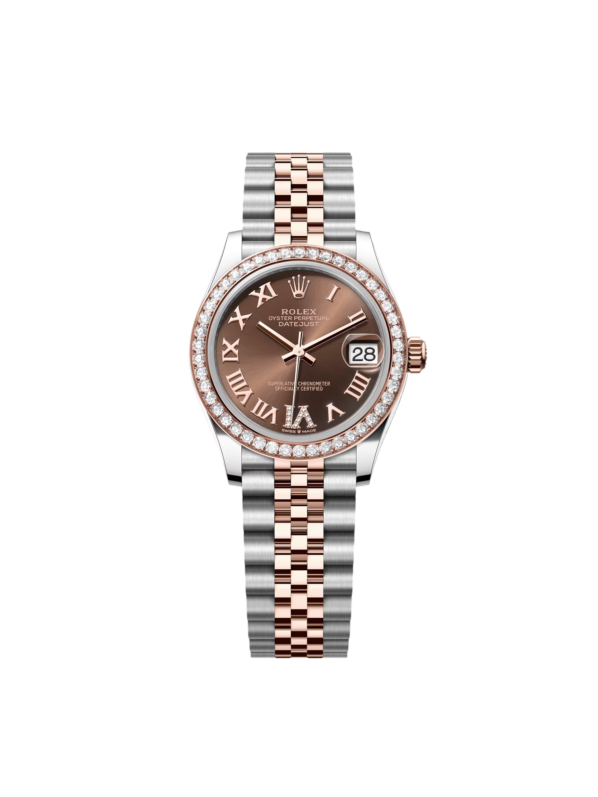 【Super Clone】RLX Datejust m278381-0005/0006 Chocolate Roman Diamond 31mm Dial Diamond-Set Bezel and Oyster Bracelet Watch