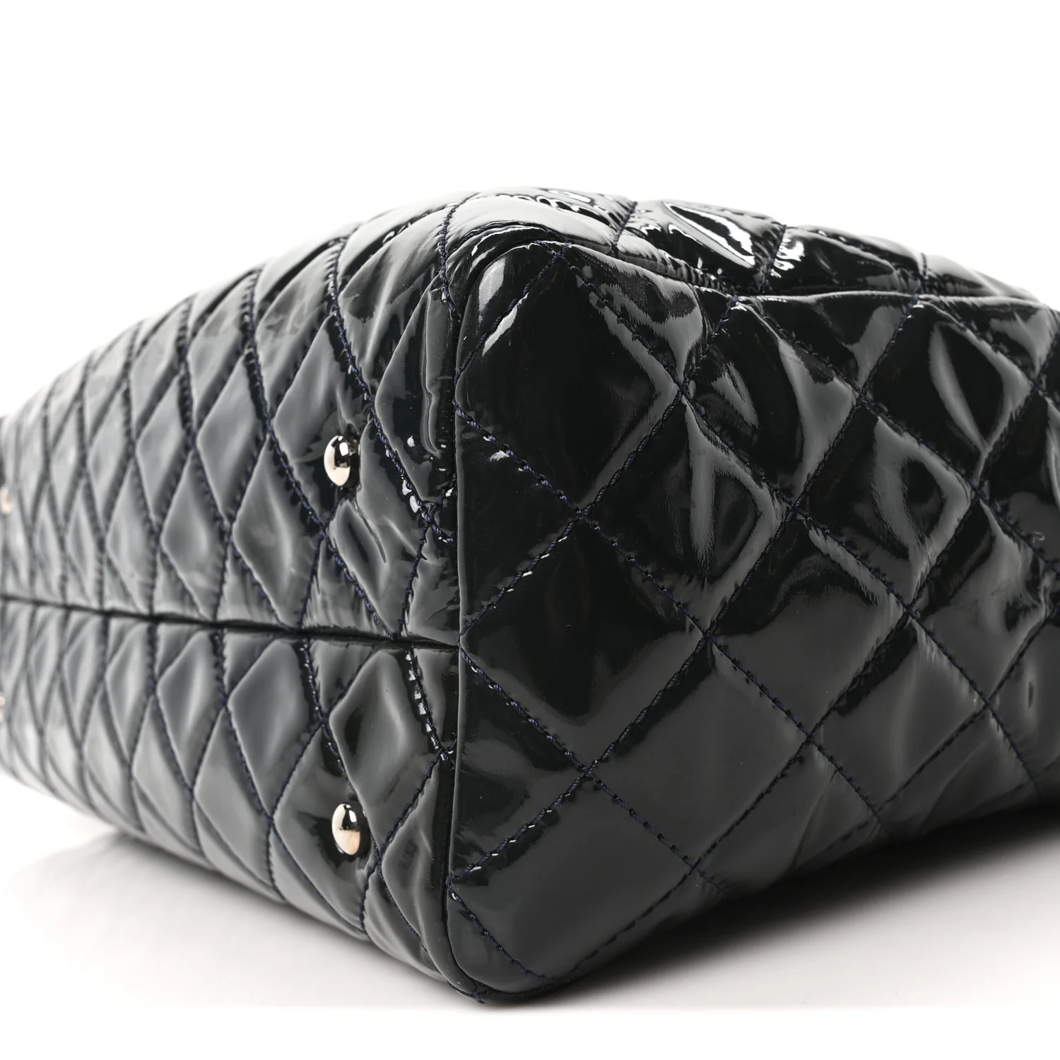 Patent Quilted Large Coco Shine Shopping Tote Navy