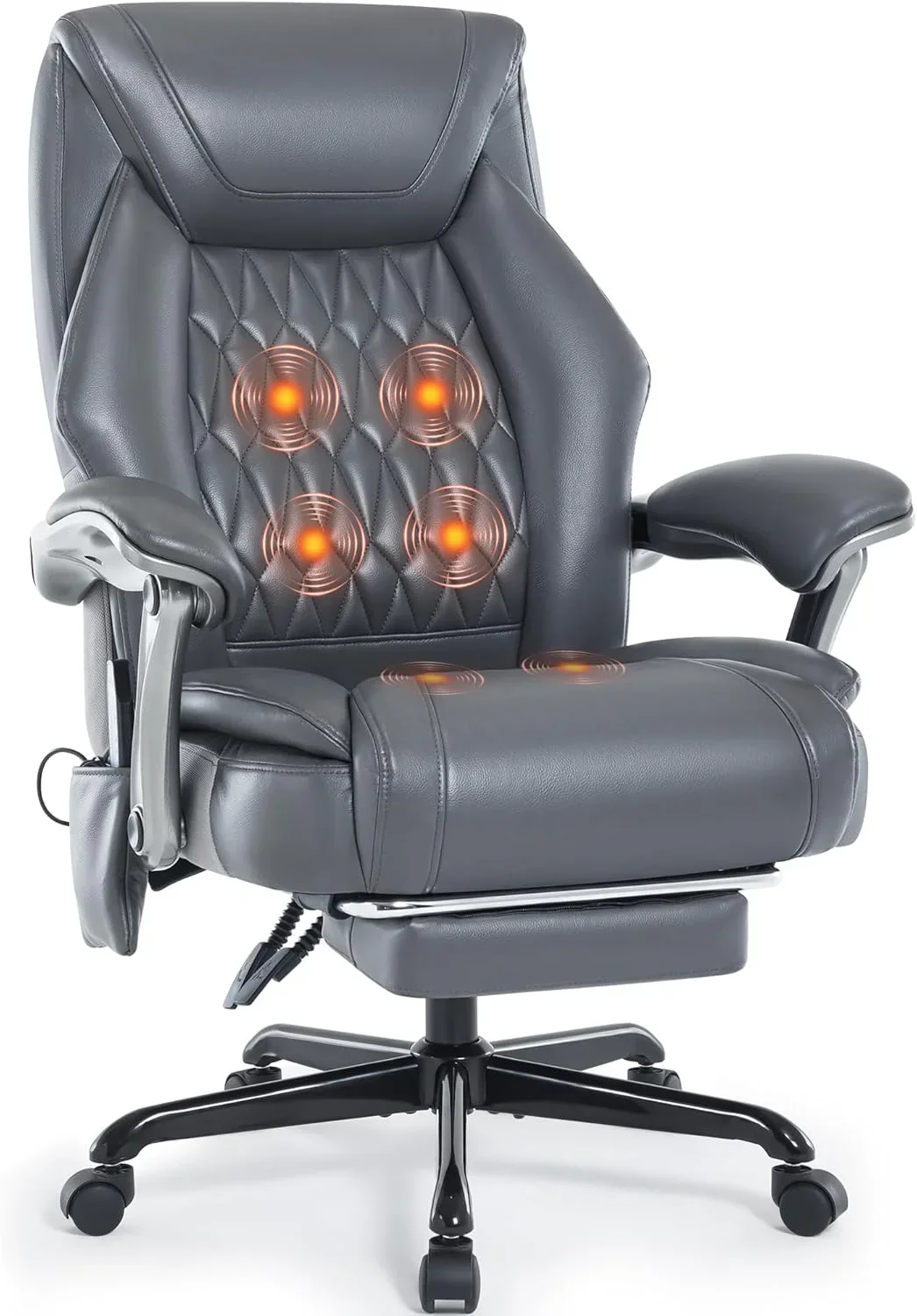 Fauteuil de bureau massant avec chauffage et repose-pieds, fauteuil de bureau ergonomique inclinable de direction