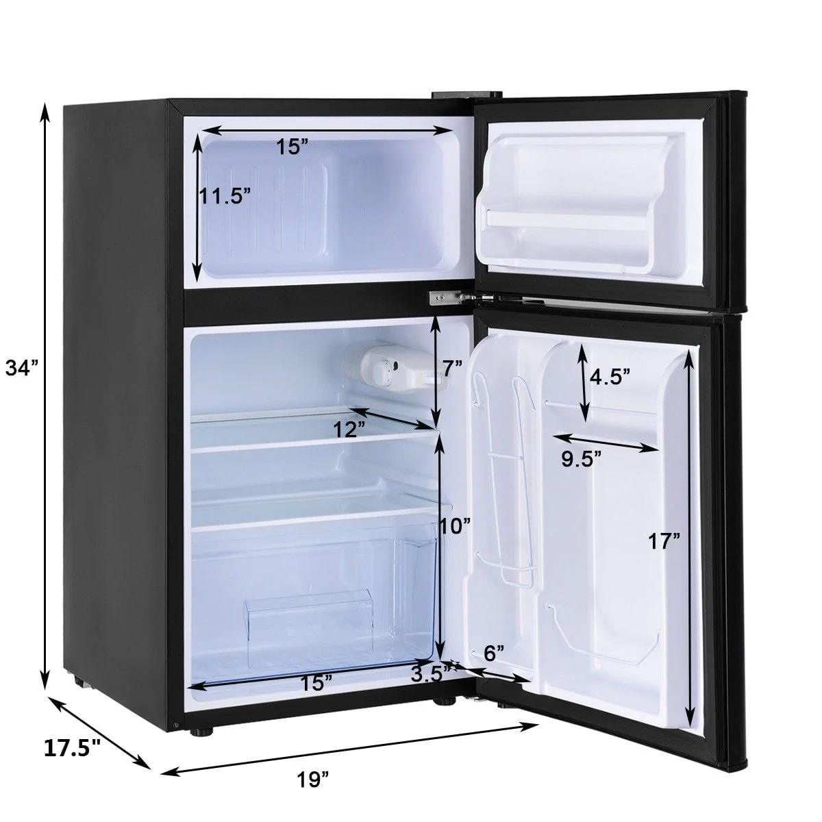 Costway Refrigerator Small Freezer Cooler Fridge Compact 3.2 cu ft. Unit, Grey