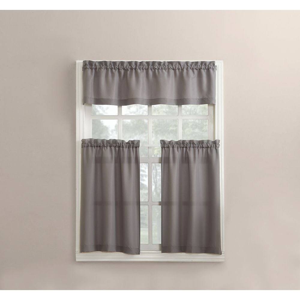 Martine Microfiber 3-Piece Kitchen Valance, Swags, and Tier Curtains Grey