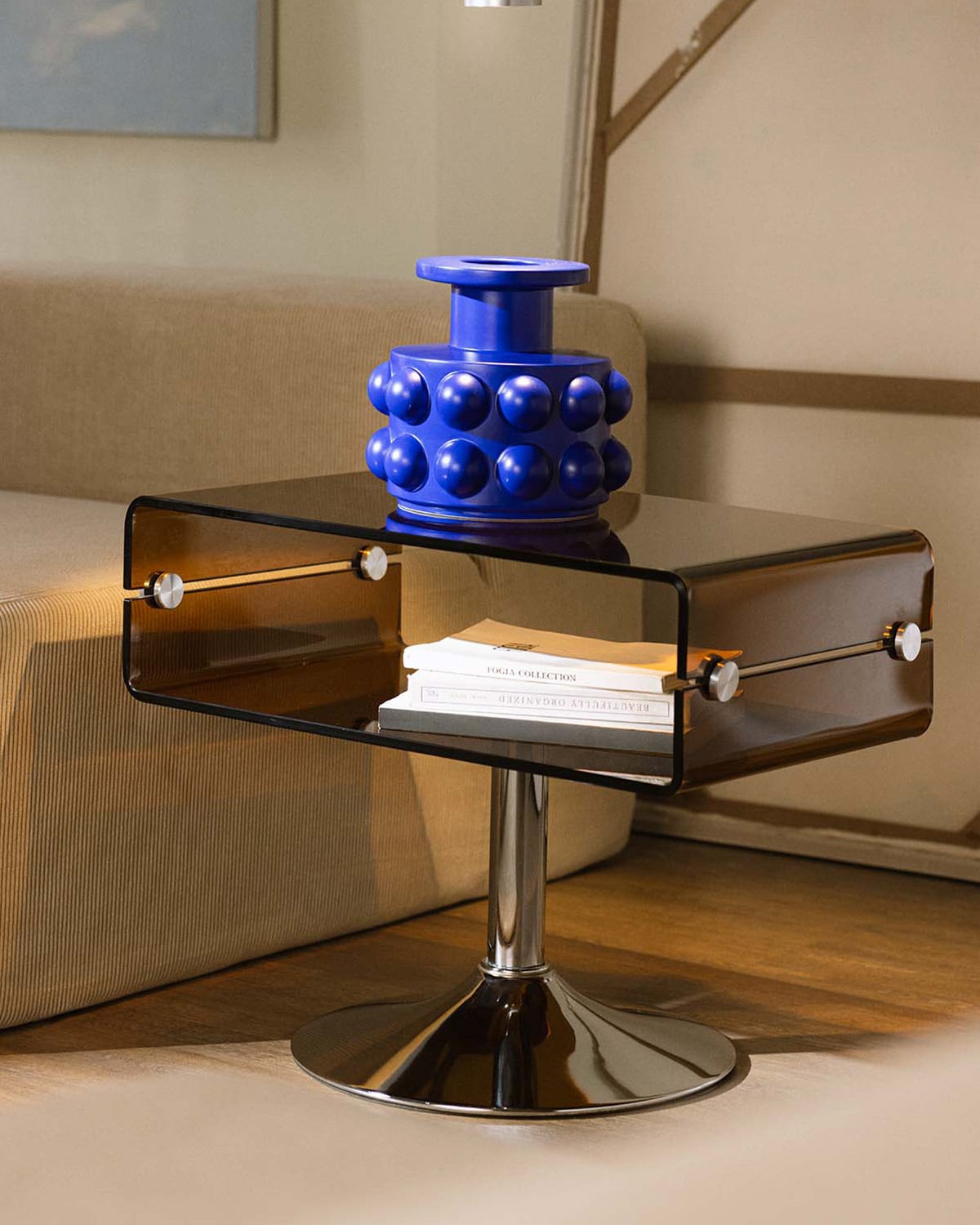 Hedy - Mesa Auxiliar Rectangular de Cristal y Metal (61x38 cm) Hedy