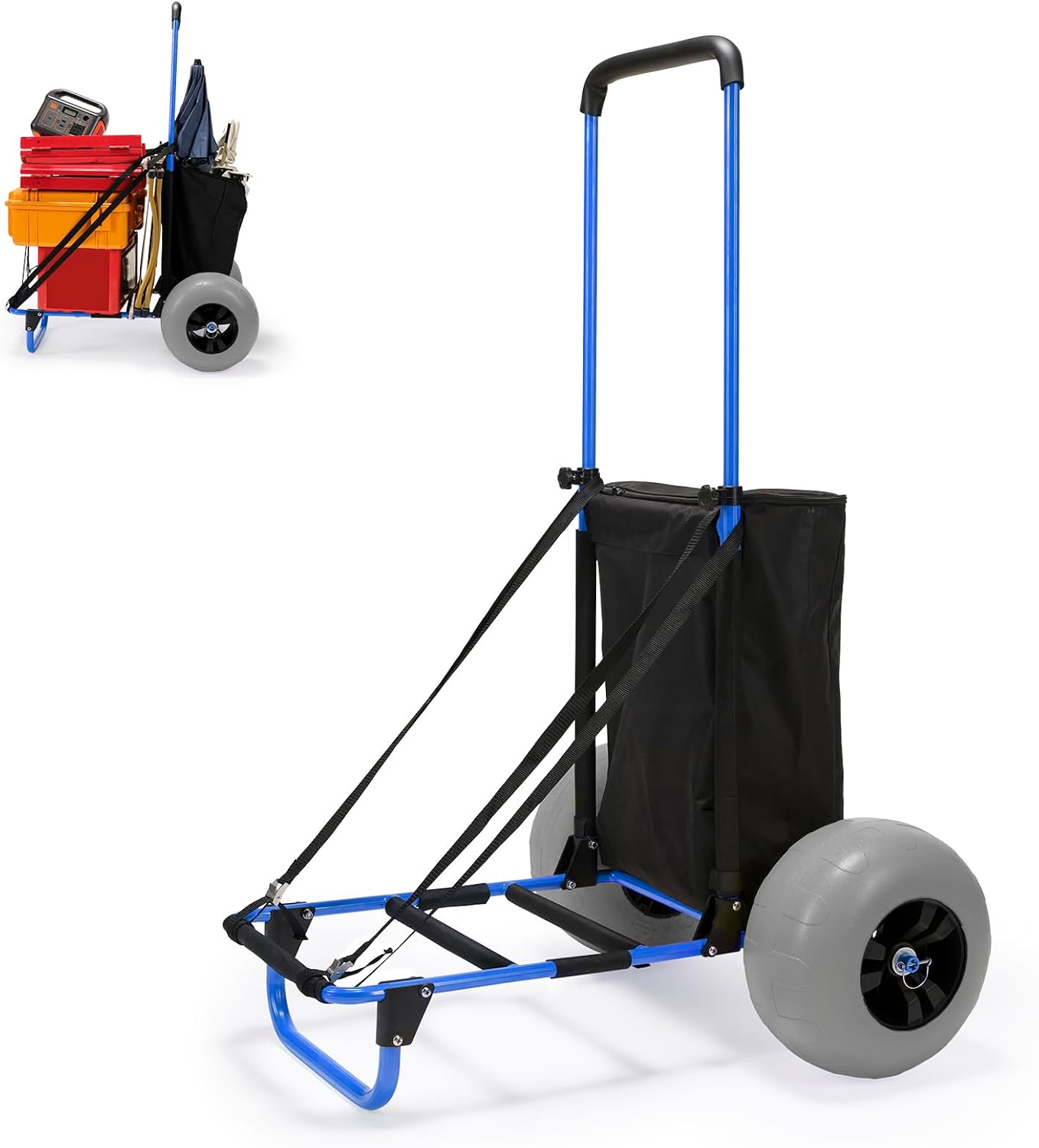 Beach Fishing Carts, 13” Big Balloon Wheels Flat-Free Solid PU Tires for Sands, 165LBS Loading Folding Sand Cart & 33.1
