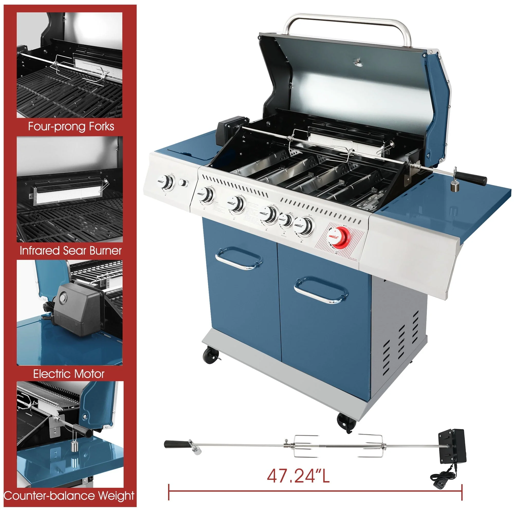 Royal Gourmet GA5403B 5 Burner BBQ Cabinet Style Gas Grill with Rotisserie Kit, Rear Burner, Rear Burner and Side Burner Image 3