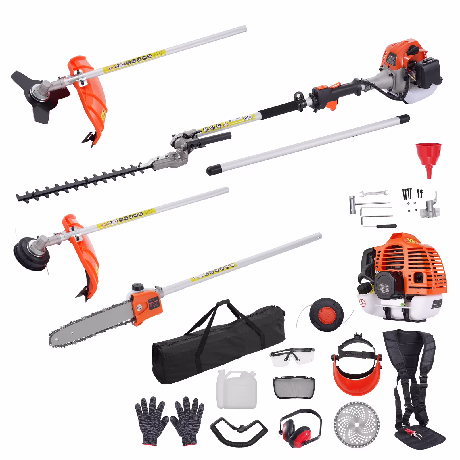 KFFKFF 26CC 5-in-1 Versatile Gardening Tools, Gas-Powered Hedge Trimmer, Grass Cutter, Line Trimmer, Edger, and Pole Saw with Extendable Shaft