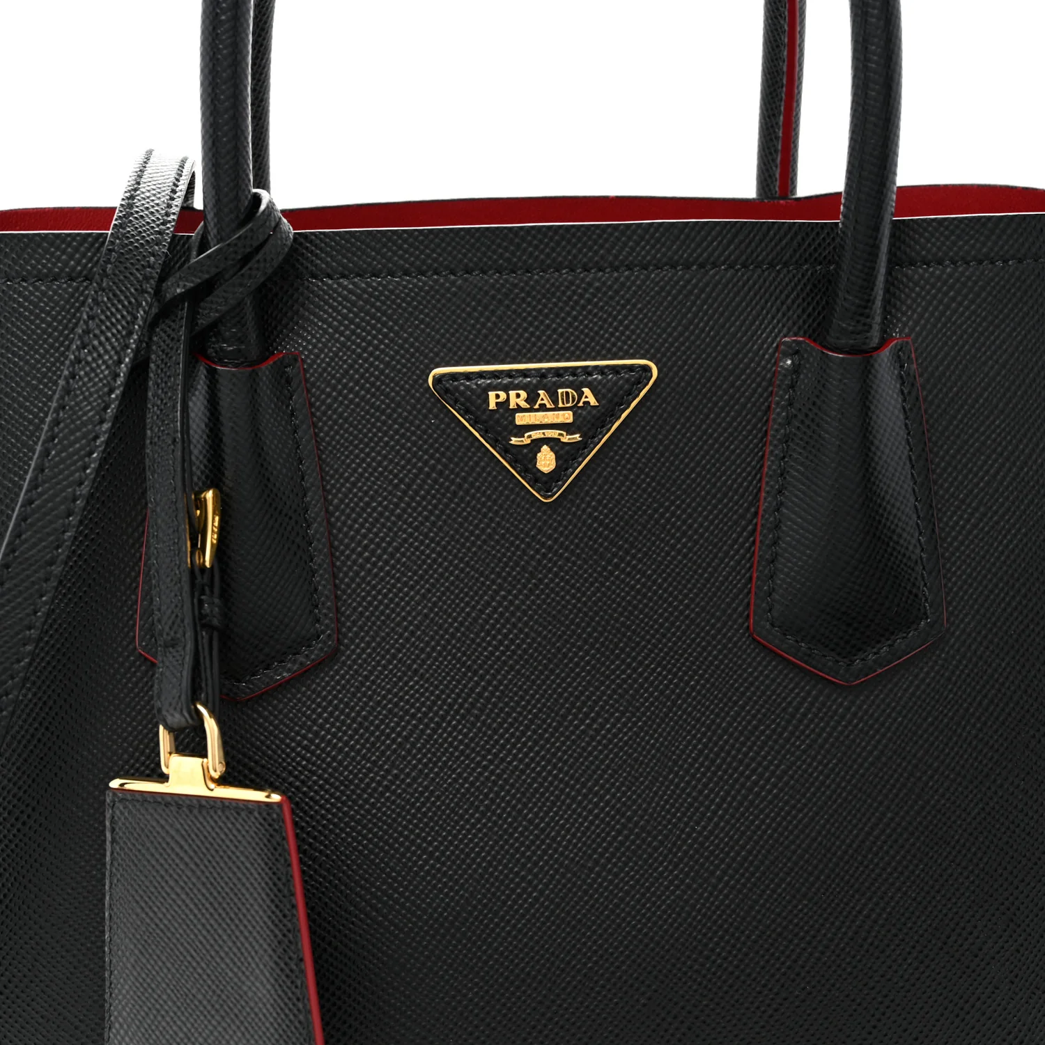 Saffiano Cuir Small Double Bag Black Fuoco