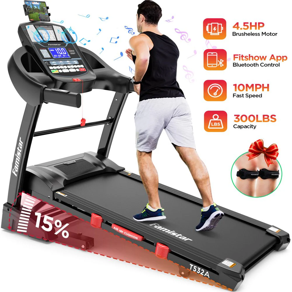 4.5HP Foldable Treadmill. 15 Auto Incline Levels. 10MPH Speed. 300LB Capacity. Home Exercise Machine