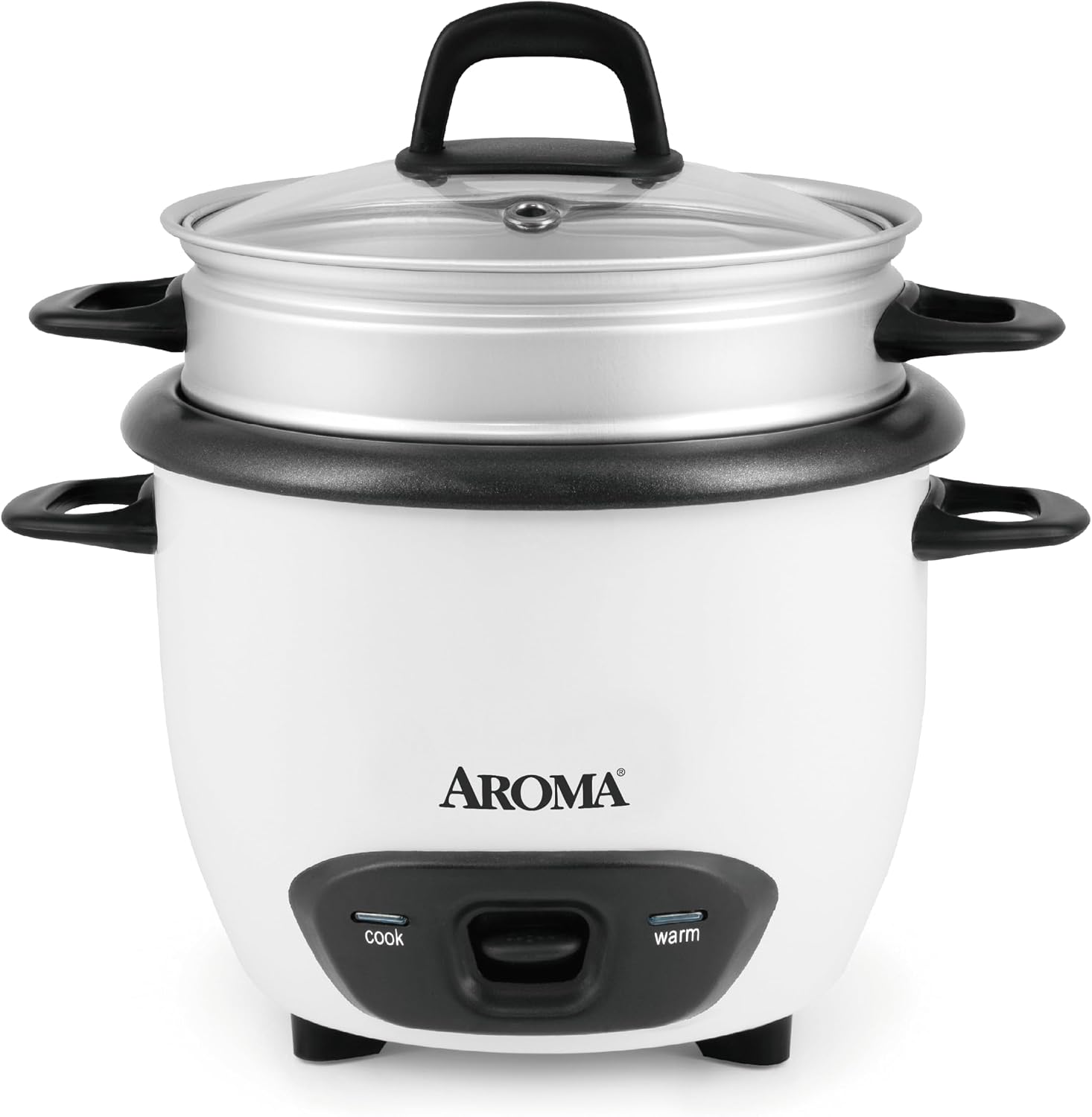 AROMA® Rice Cooker, 3-Cup (Uncooked) / 6-Cup (Cooked), Steamer, Small Rice Cooker, Oatmeal Cooker, Soup Maker, Auto Keep Warm, 1.5 Qt, White, ARC-743-1NG
