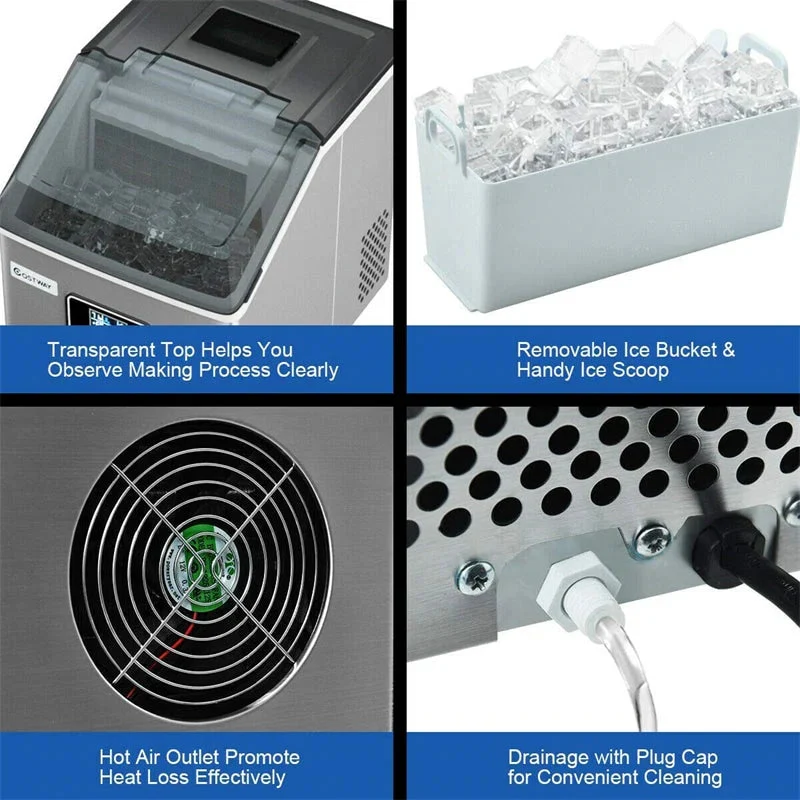 48LBS/24H Stainless Steel Countertop Ice Maker Machine with Self-clean Function Lcd Display Ice Scoop Basket