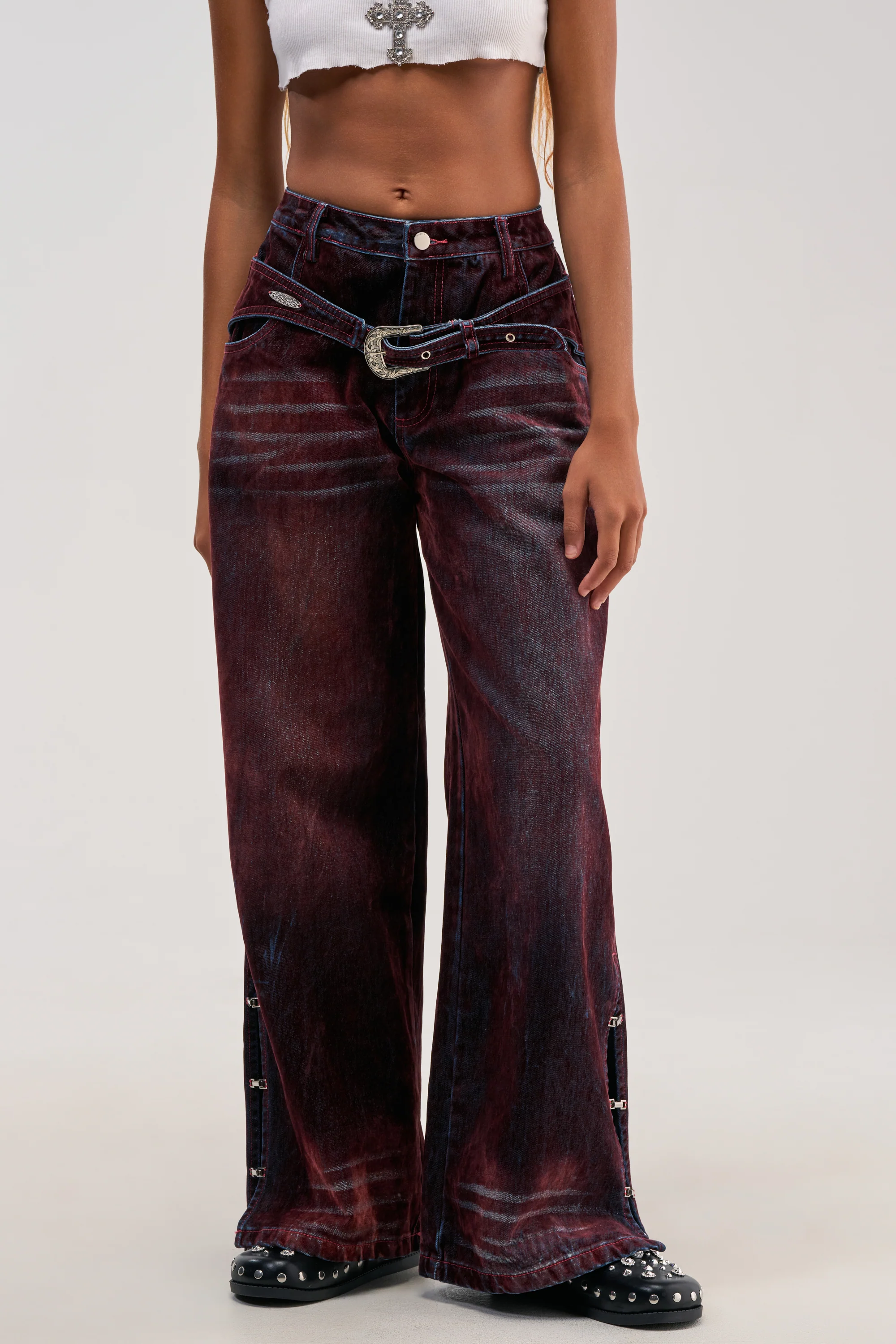 MIDNIGHT MERLOT VELVET DENIM PANTS - Akira Store