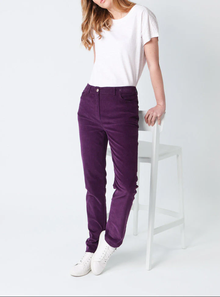 Pantalon femme en velours violet foncé