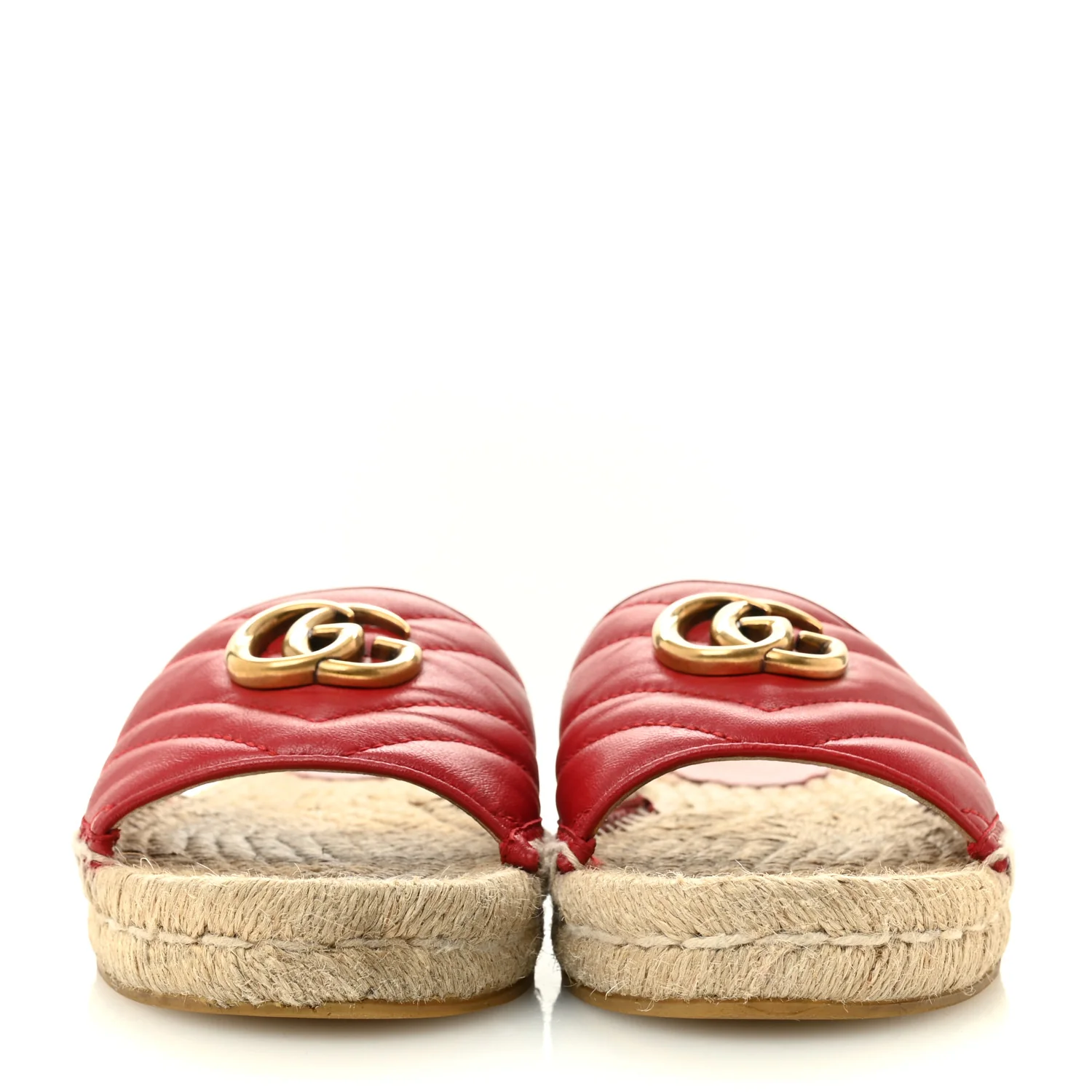 Nappa Matelasse GG Marmont Espadrille Slide Sandals 35 Hibiscus Red