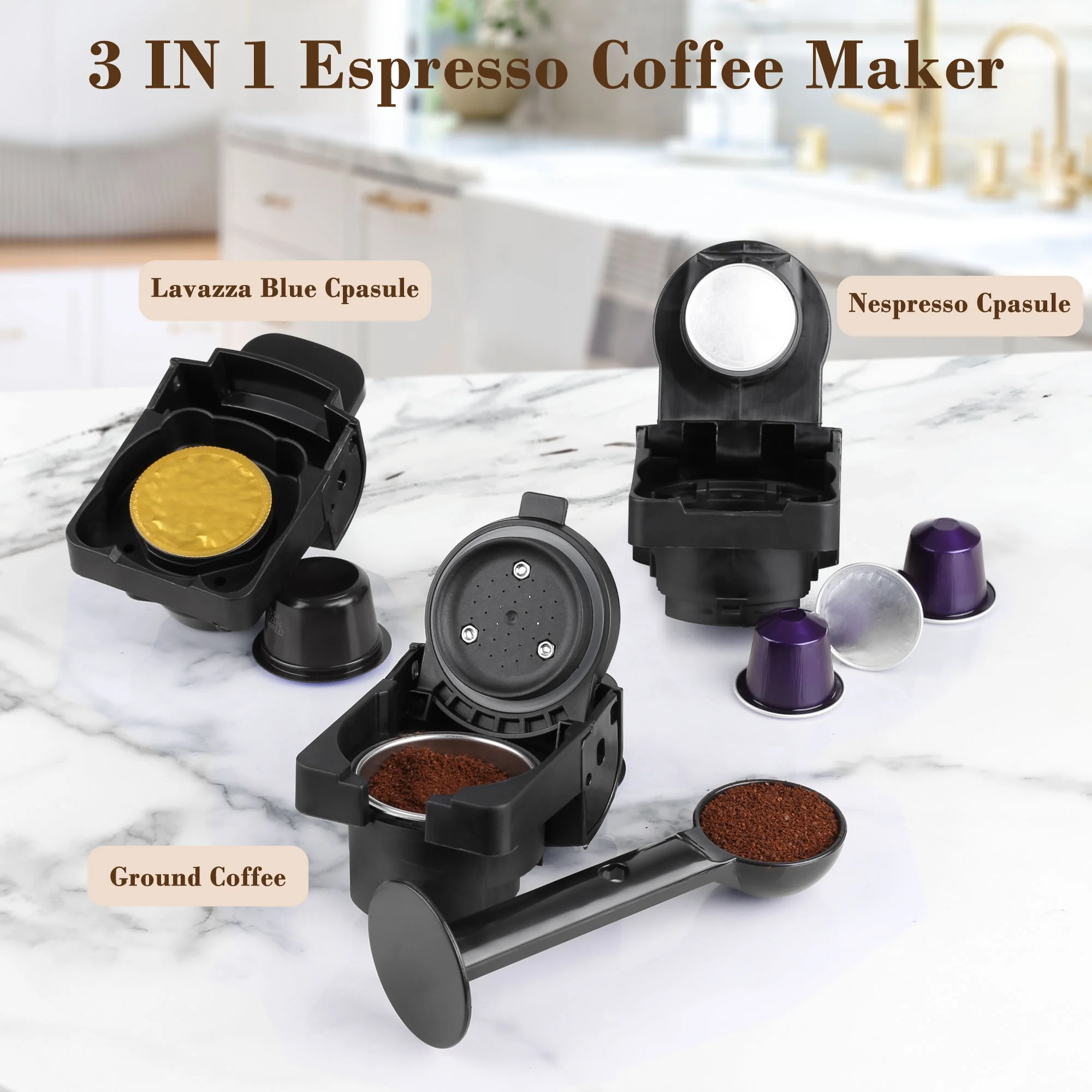 Espresso Maker for Nespresso Capsule, Lavazza Blue Capsule Coffee Powder, 19 Bar Pump Pressure Makes Authentic Espresso Coffee, Mini Espresso Coffee Machines with Removable Water Tank. - Image 8