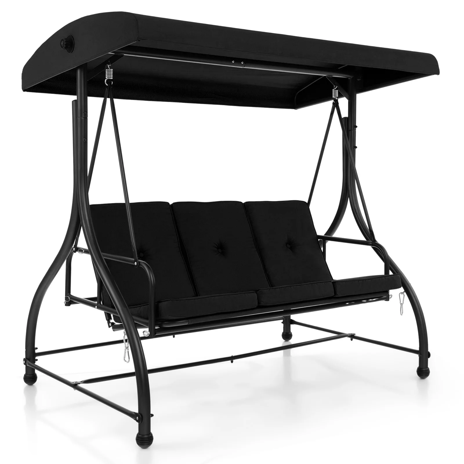 3-Seat Outdoor Converting Patio Swing Glider Adjustable Canopy Porch Swing Black(Black) - Image 6