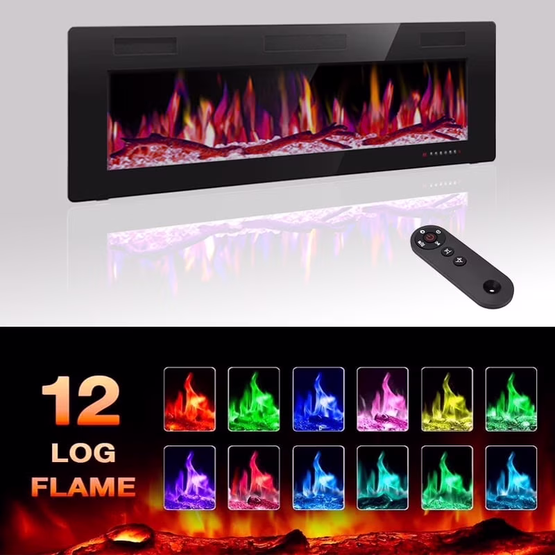 36 - Inch Electric Fireplace, Wall - Mounted, Supports Smartphone/App Control, Ultra - Realistic Flames, 1500W Power