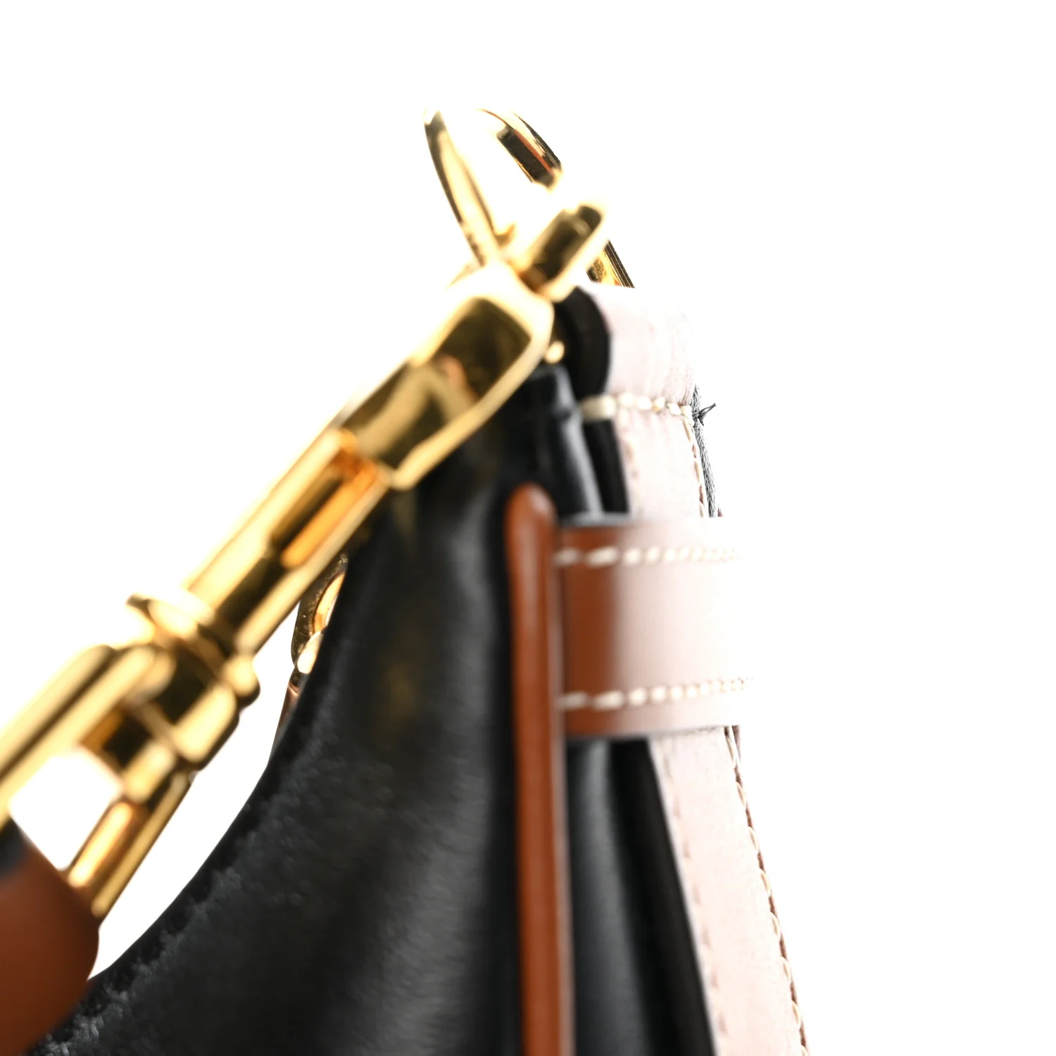 Smooth Calfskin Medium Strap Ava Shoulder Bag Black Tan