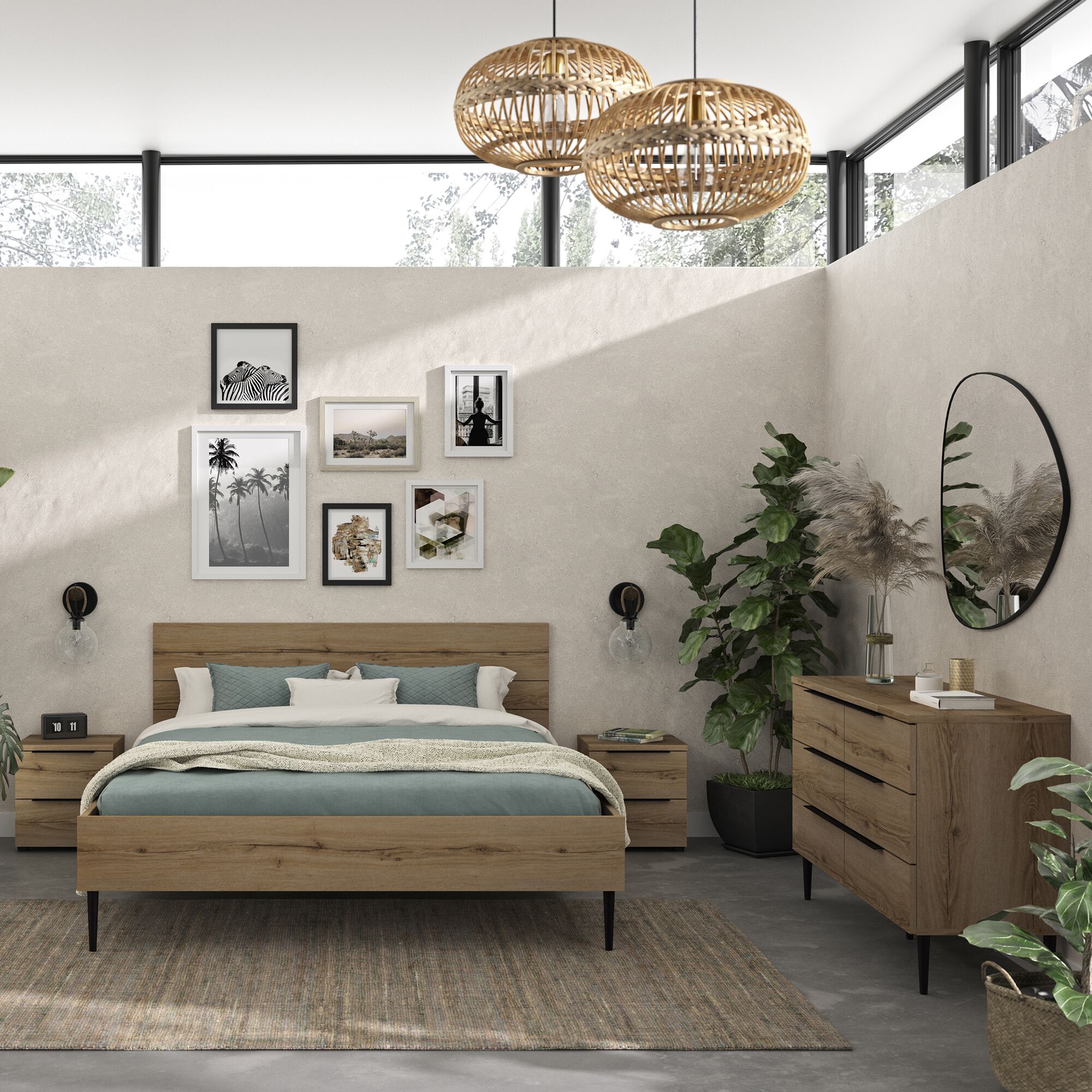 LUCIAN - Table de chevet en bois 2 tiroirs L40xl36xH43cm- bois clair