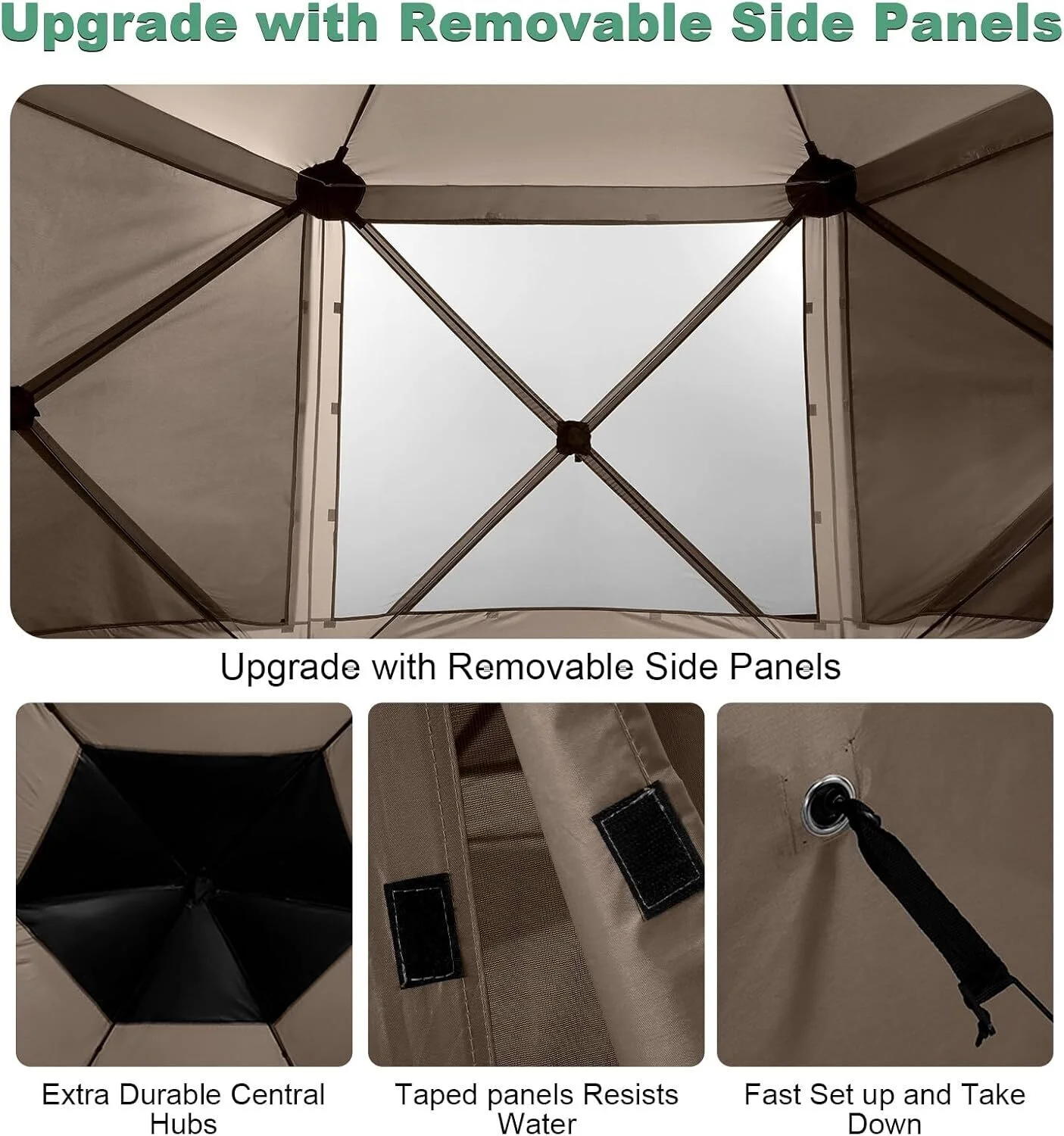 COBIZI 12x12 Pop up Canopy Gazebo, Outdoor Canopy Tent Screen House with 5 Sidewalls and Netting for Camping, Waterproof, UV Resistant, Ez Set - up Party Tent with Carrying Bag and Ground Stakes, Brown