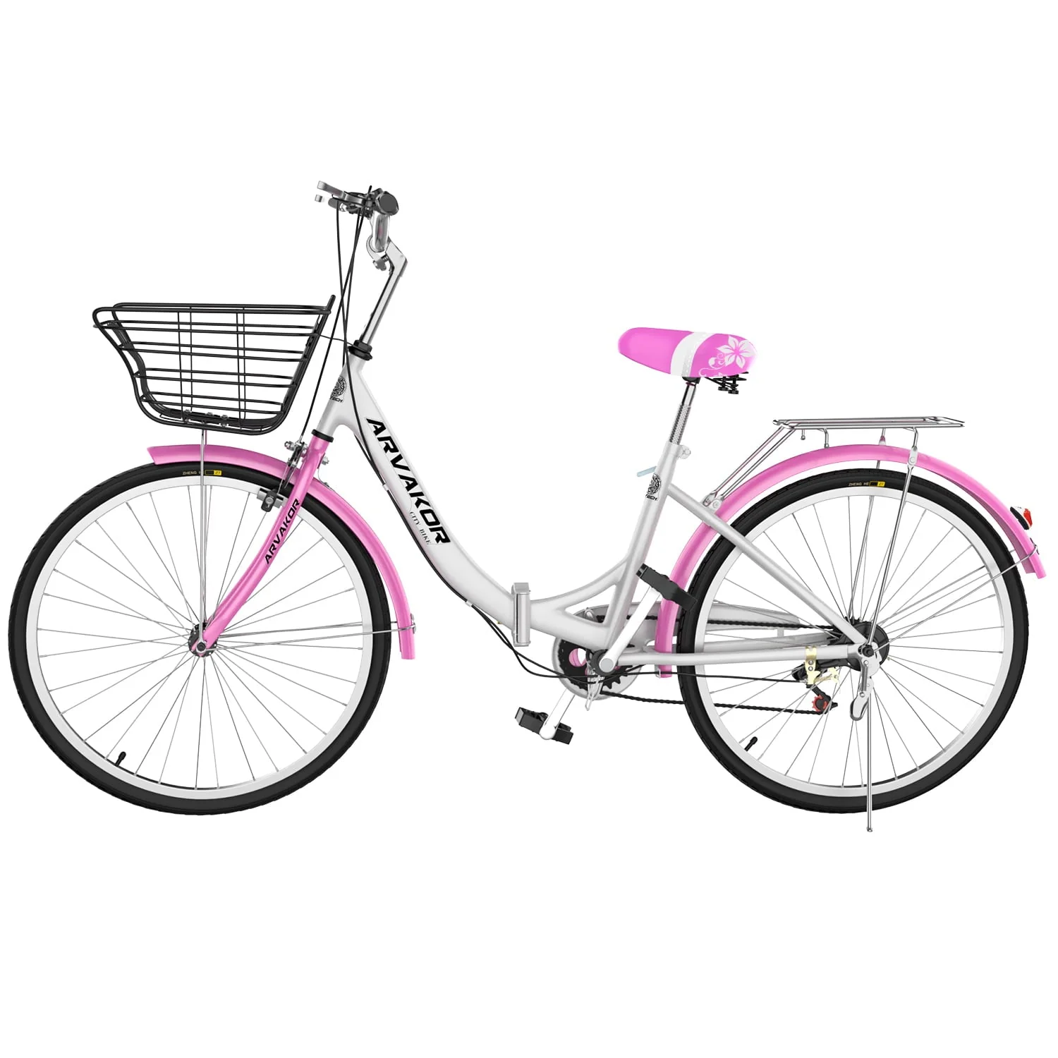 ARVAKOR 26 in 7 Speed Women Bike, Classic Bicycle Retro Bicycle, Cruiser Bike, Pink