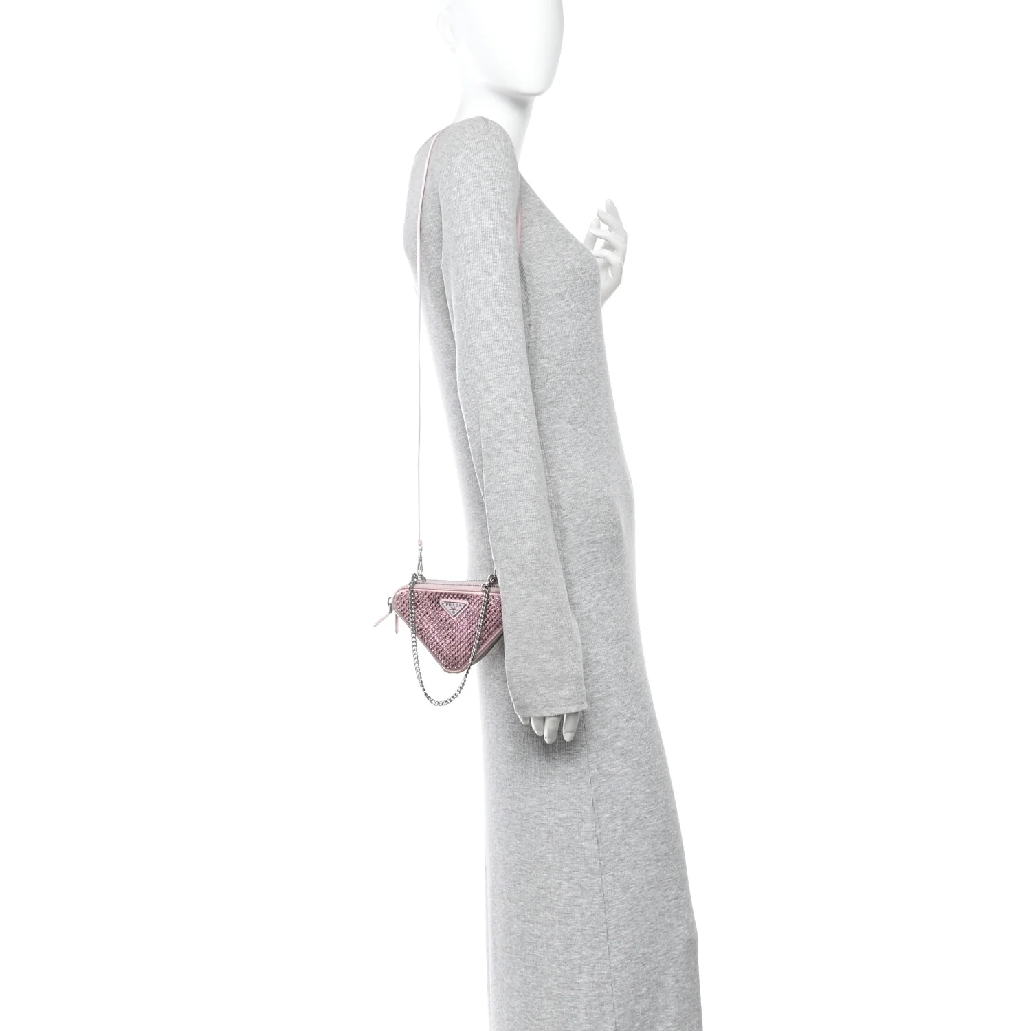 Satin Crystal Mini Triangle Crossbody Pouch Alabastro