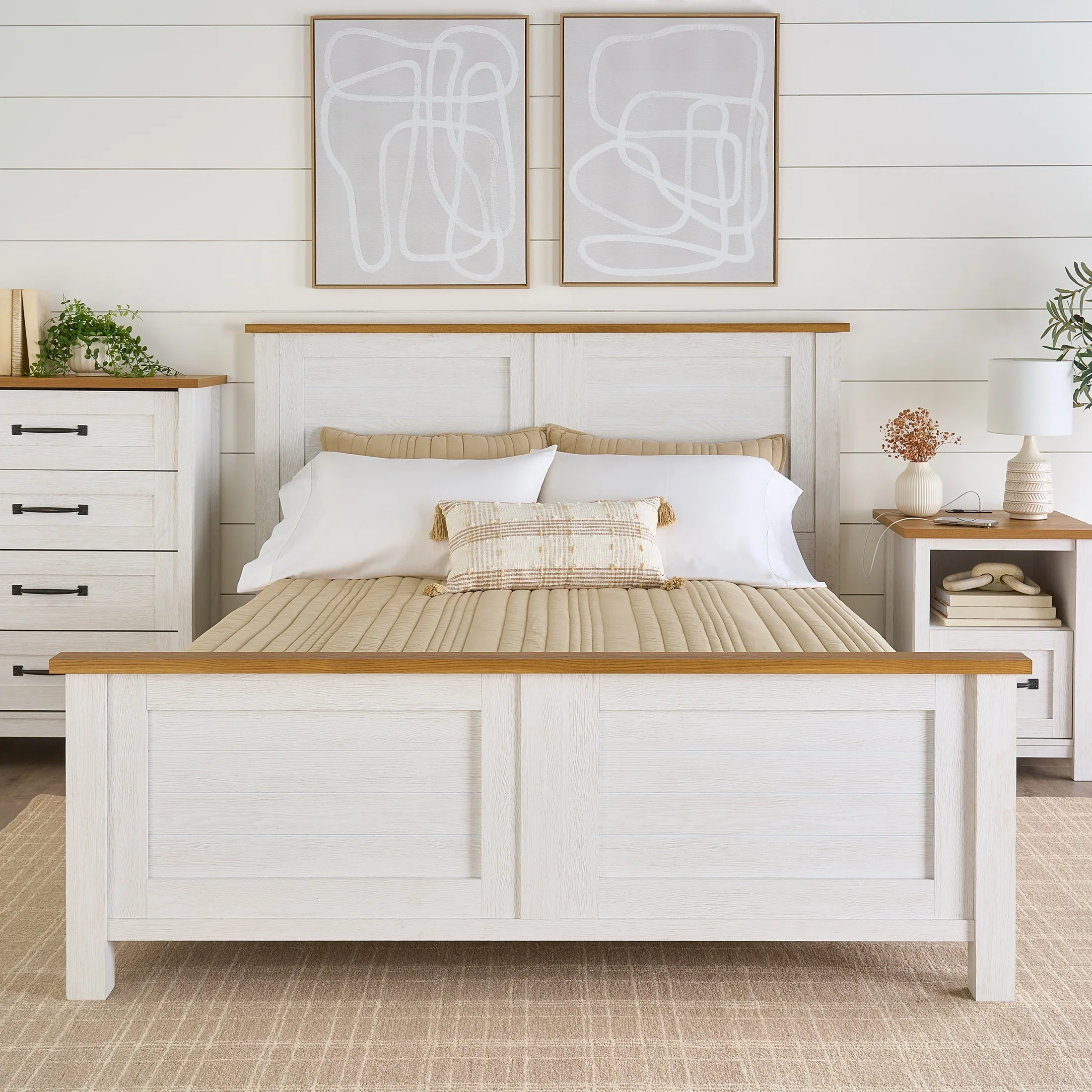 Better Homes & Gardens Modern Farmhouse 4-Drawer Dresser, Rustic White Finish