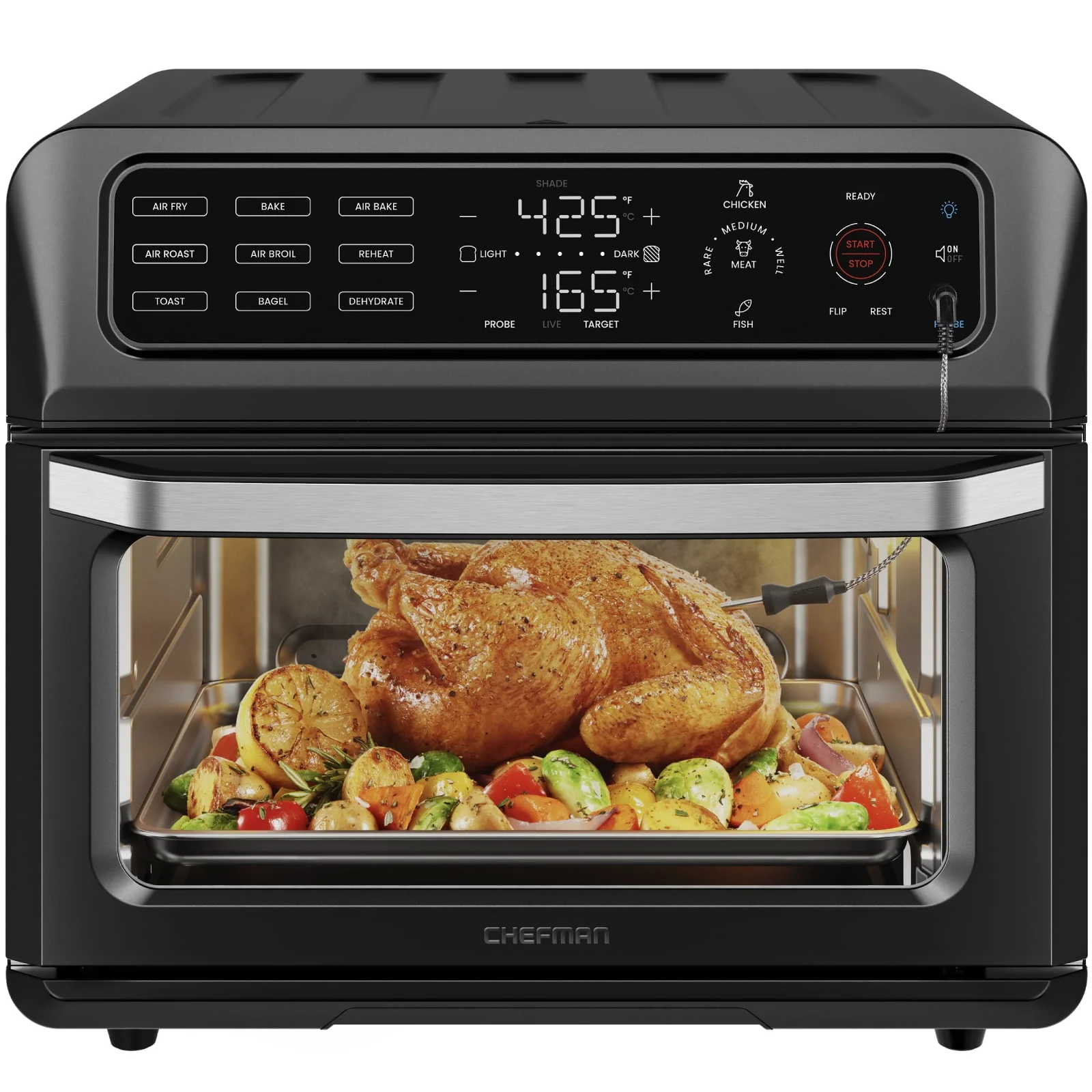 Chefman 12 - in - 1 Air Fryer Oven Combo W/ Probe Thermometer, 20 Qt Capacity, Black Stainless Steel