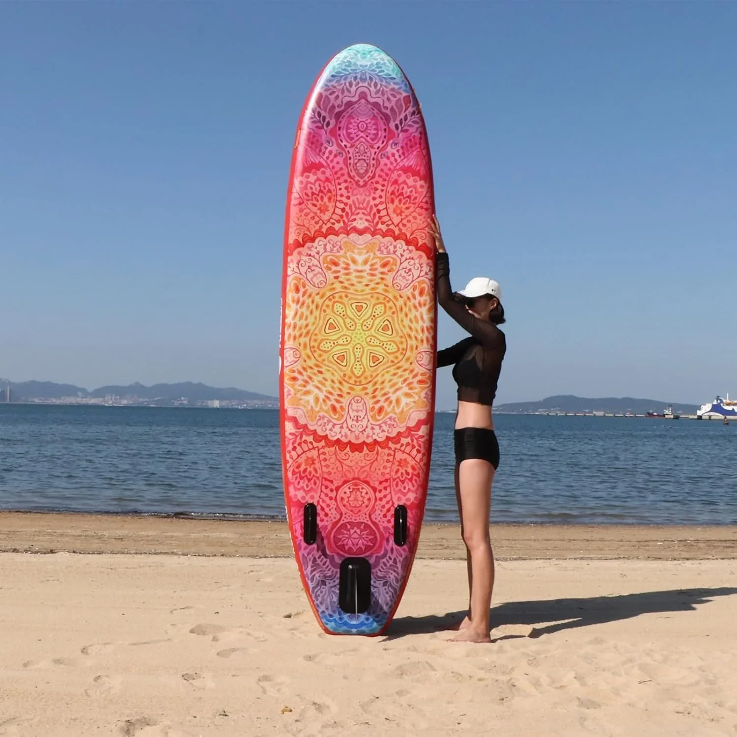 Planche de SUP gonflable large avec sac de transport, pompe à main et sac étanche de 10 L