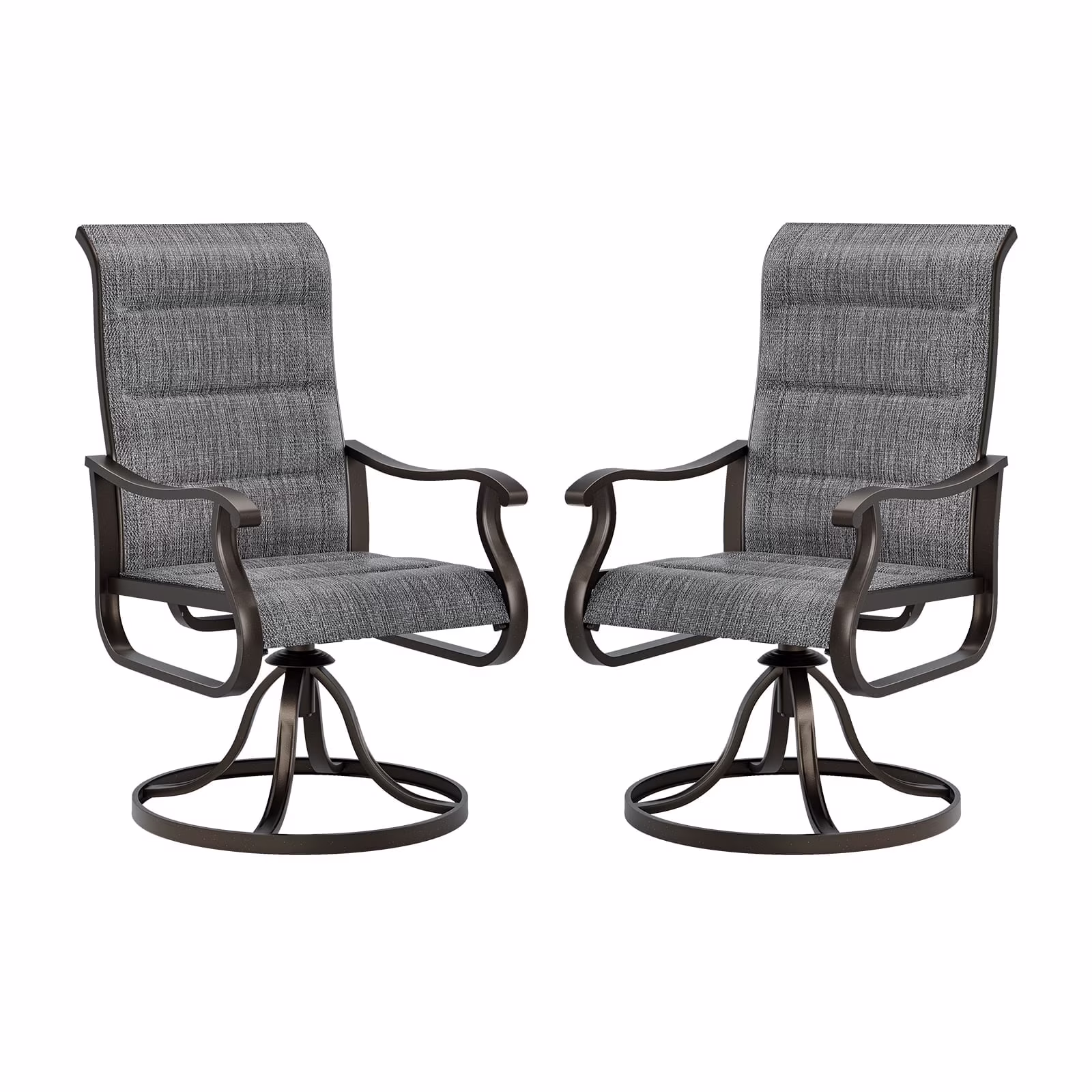 Techmilly Patio Swivel Chairs Set of 2, Outdoor Dining Chairs High Back Padded All Weather Breathable Textilene Outdoor Swivel Chairs with Metal Rocking Frame for Lawn Garden Backyard Deck, Dark Grey