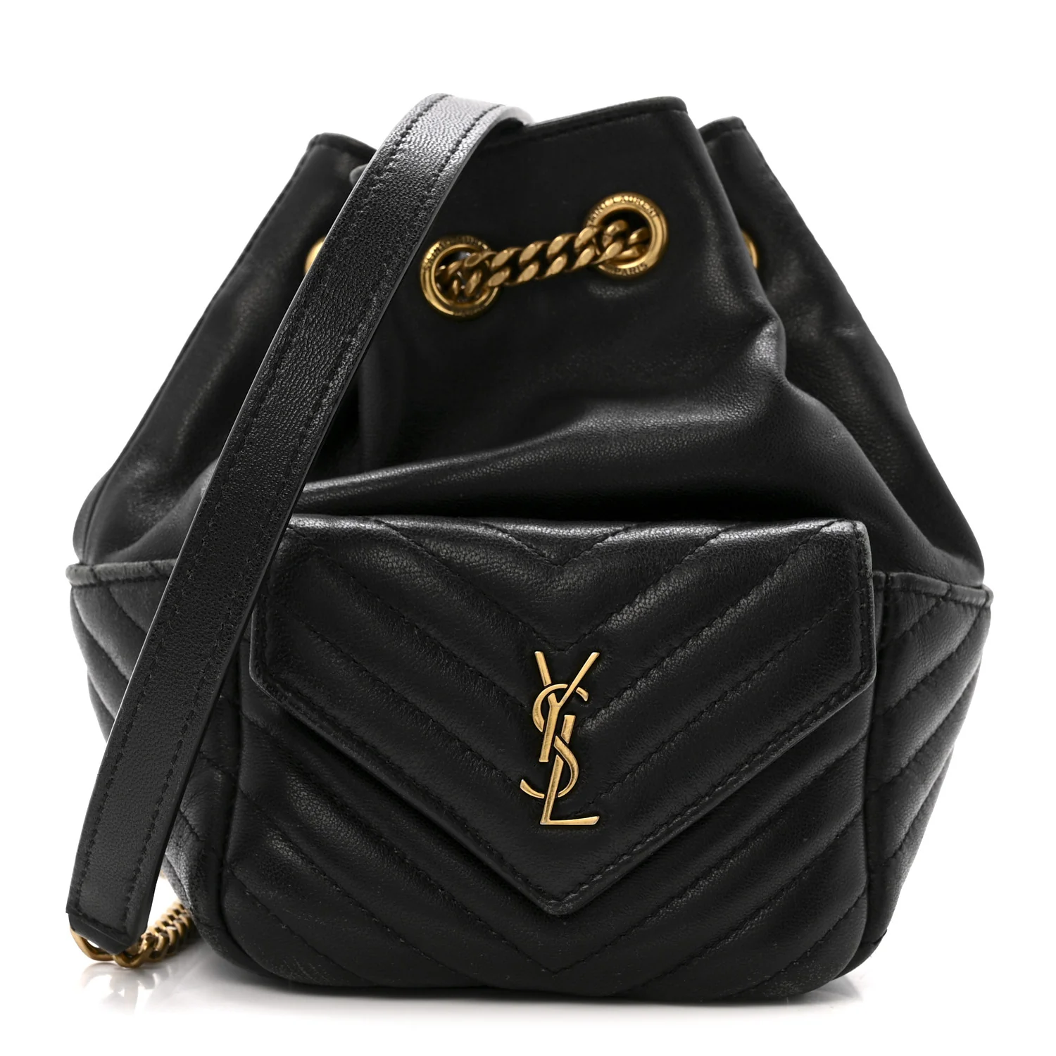 Lambskin Matelasse Monogram Joe Nano Bucket Bag Black
