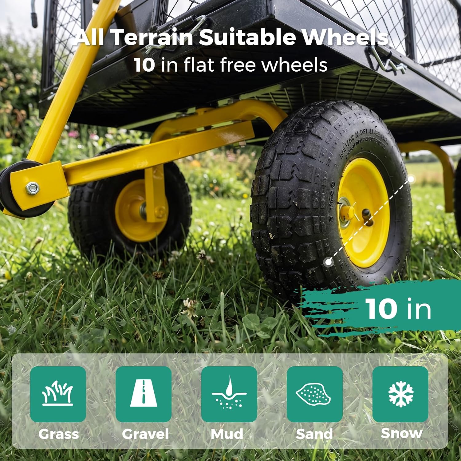 SUNNYFEEL Steel Garden Cart Heavy Duty 500 LBS Utility Wagon on Wheels