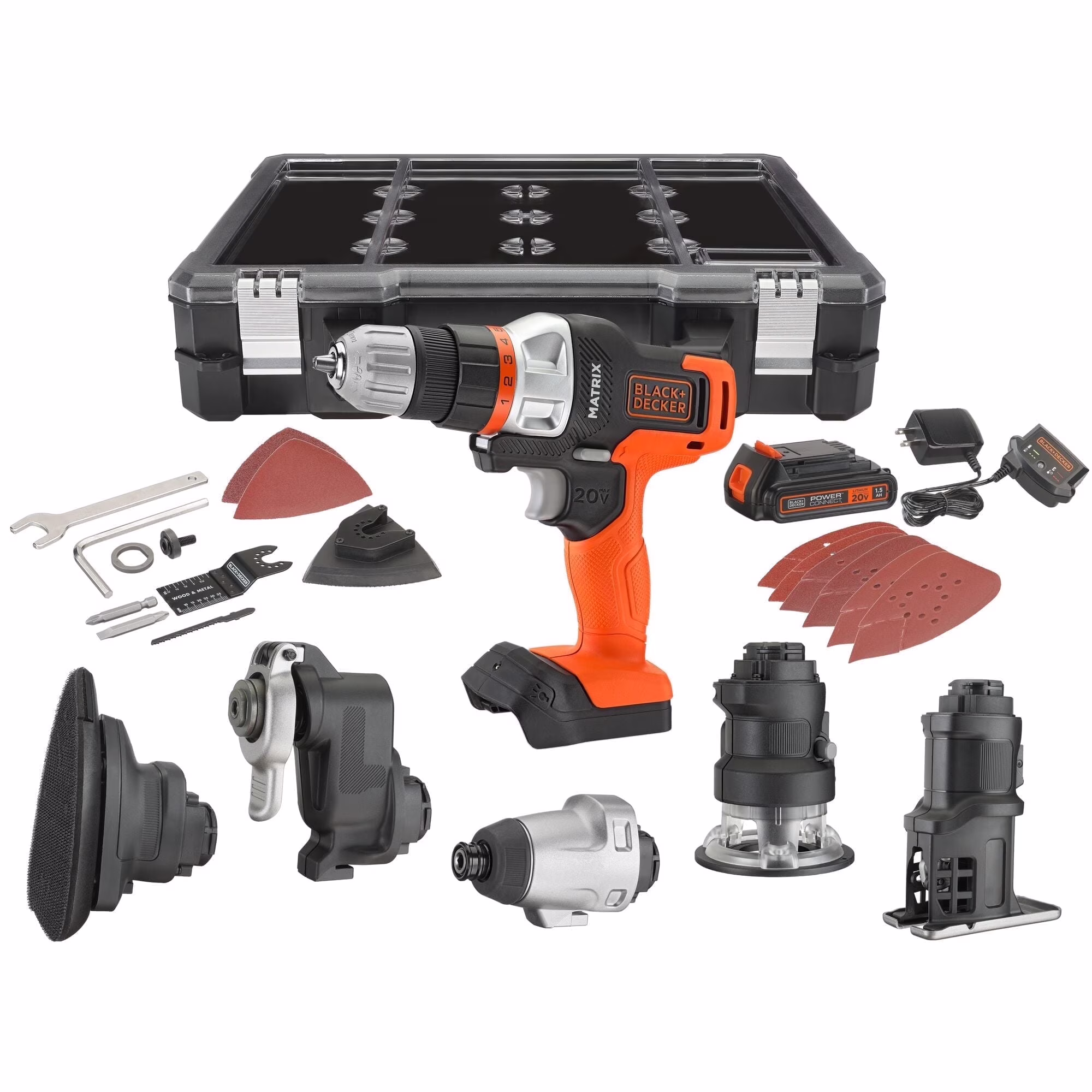BLACK+DECKER 20V Cordless Drill, Power Tool Set, 1.5Ah, 6 Piece Set, Battery Included