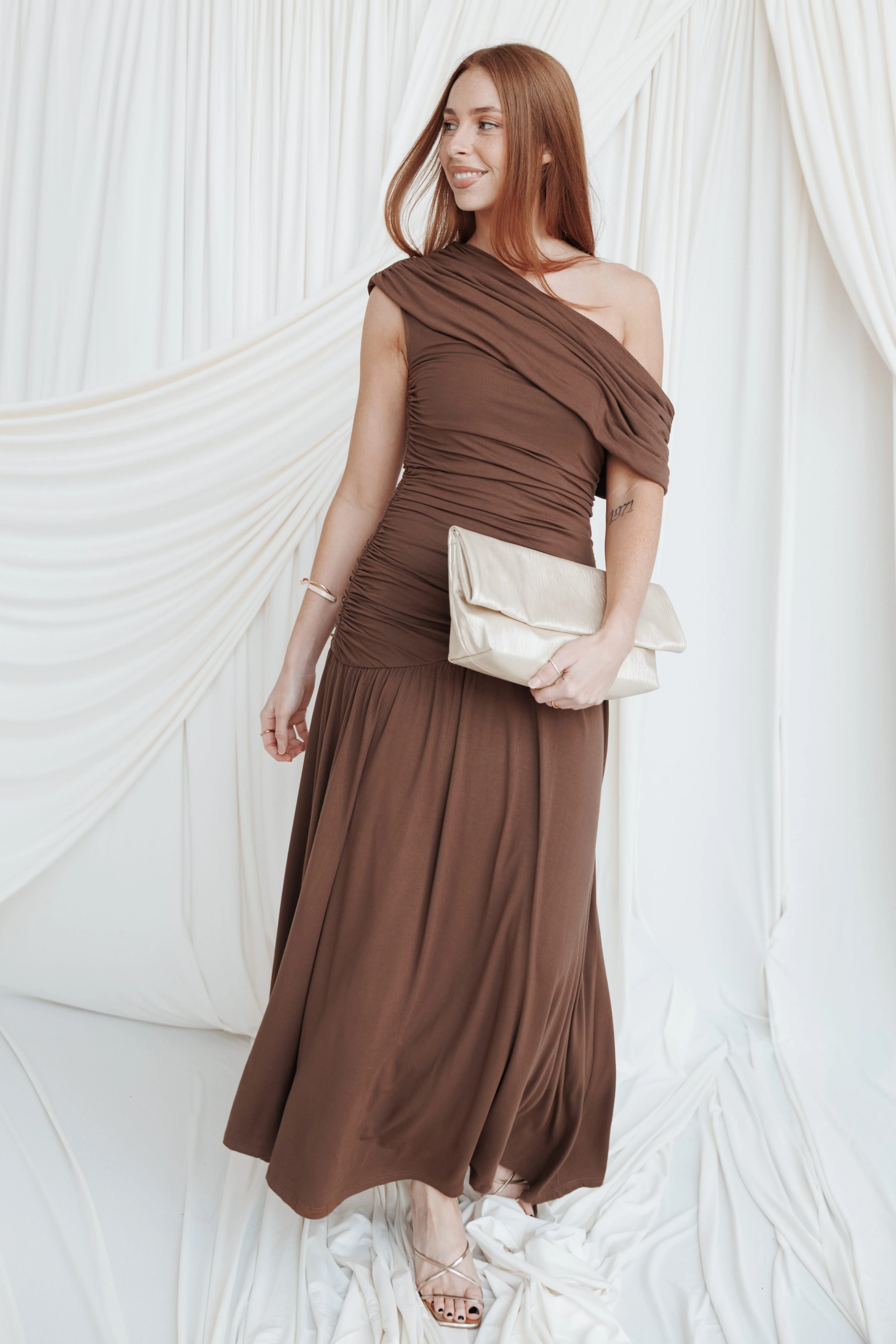 Sharmay Off Shoulder Maxi Dress - Brown