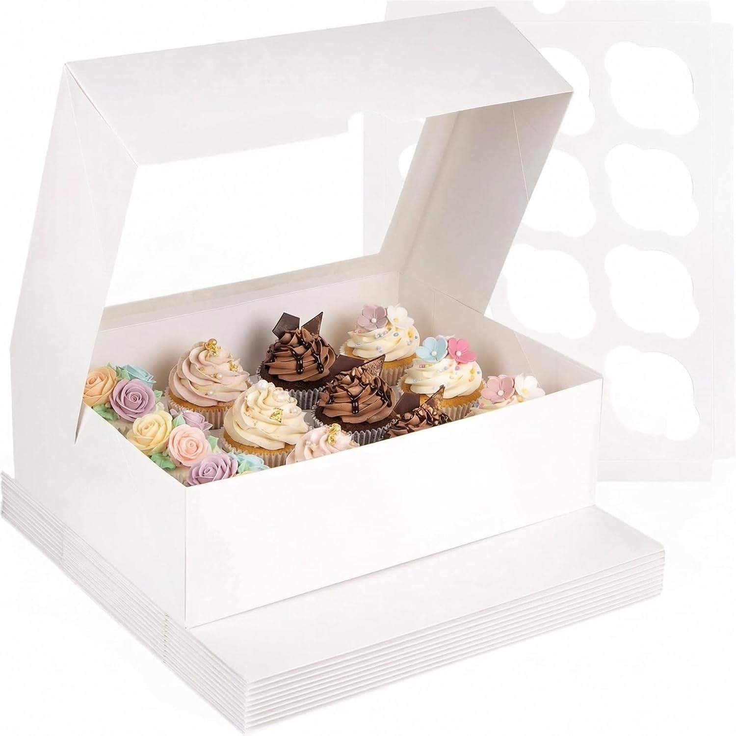 VGOODALL 12 Count Cupcake Boxes, 12 PCS Cupcake Holder with Window