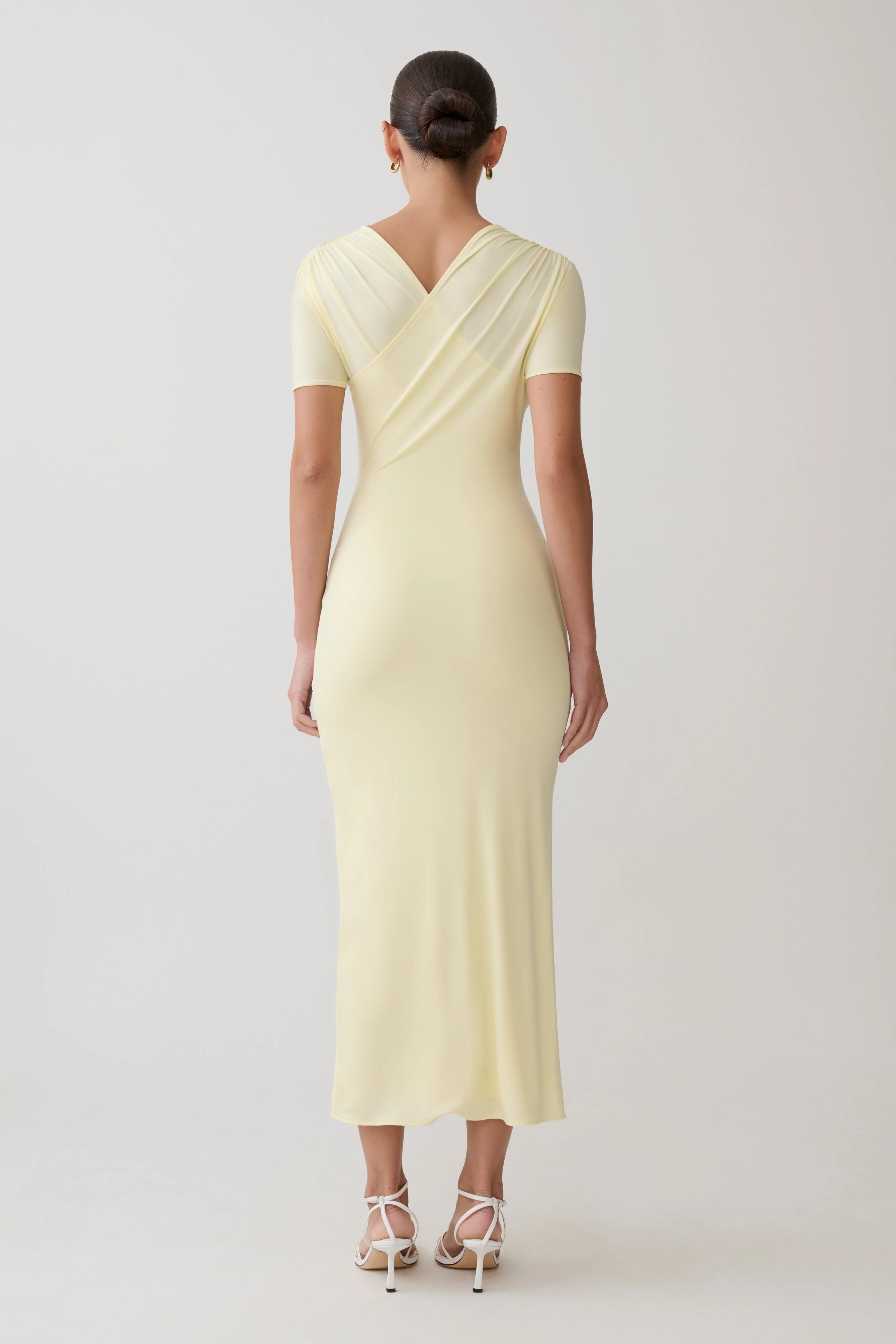 Junie Cross-Over Neck Slinky Maxi Dress - Lemon