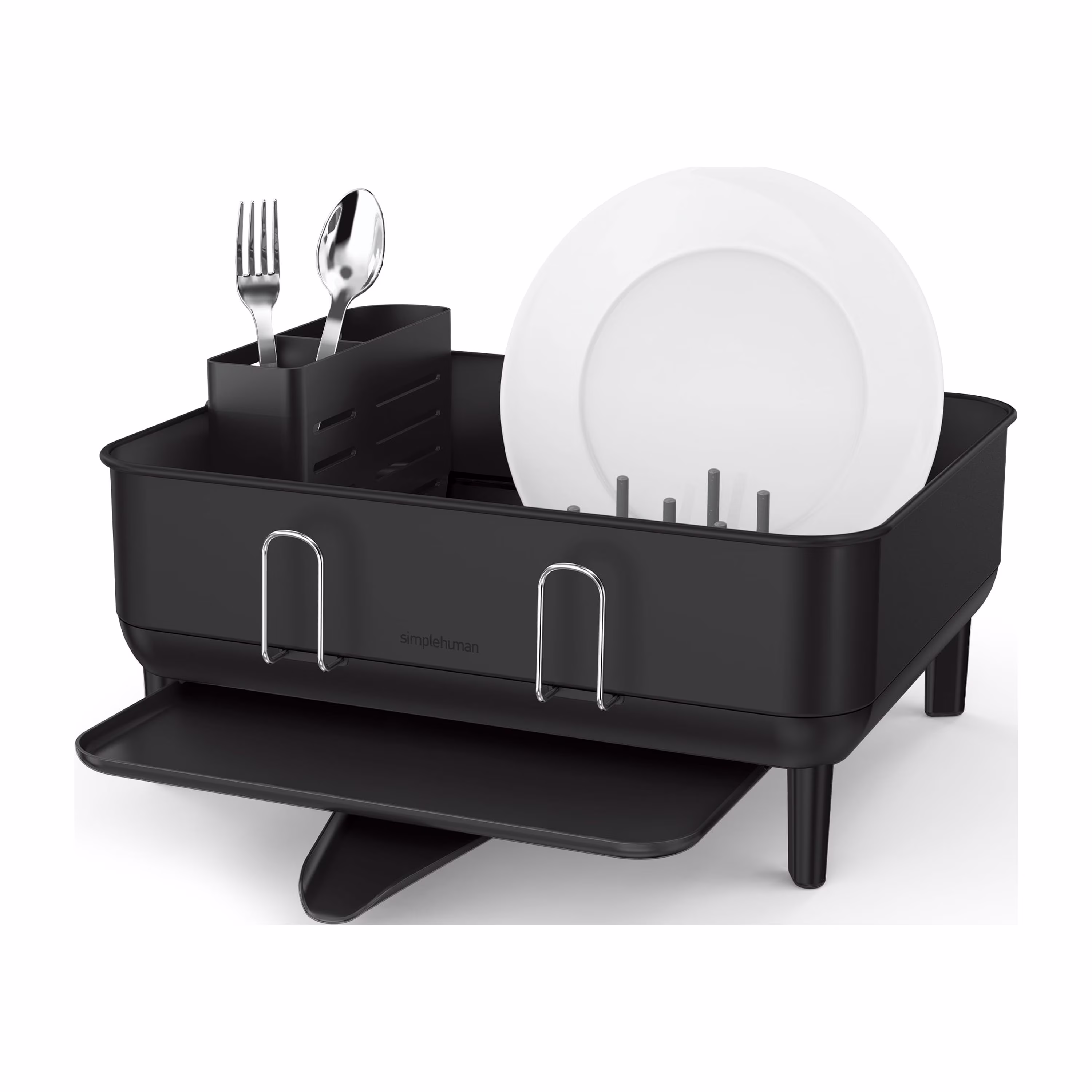 Simplehuman Kitchen Dish Drying Rack, Fingerprint - Proof Stainless Steel Frame, Grey Plastic