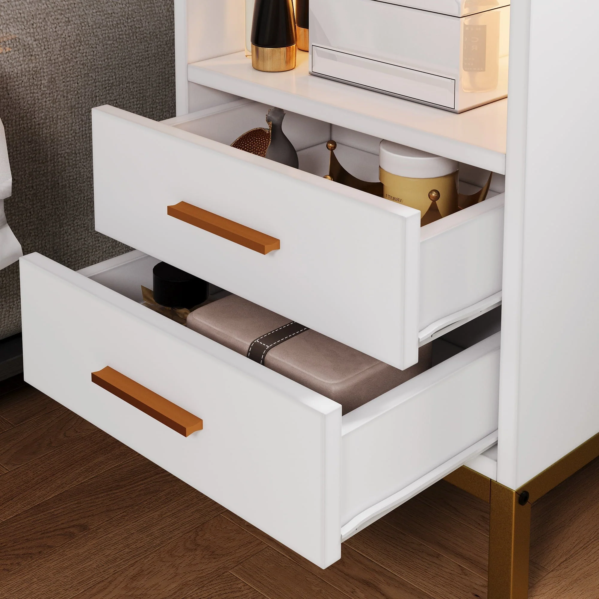 DEXTRUS Side Table with Charging Station, 3 Drawer LED Light Bedside End Table Nightstand for Bedroom Living Room Small Space, White(Black) Image 6