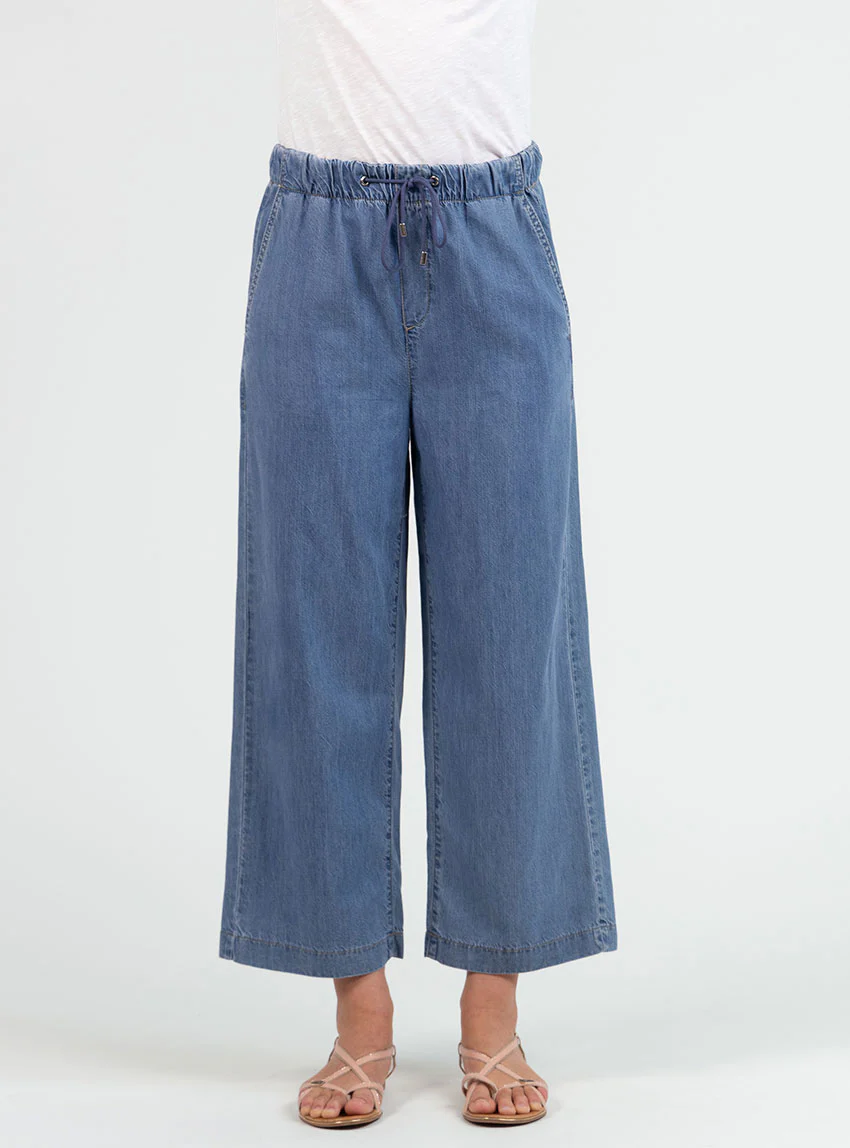 Pantalon femme fluide coton bleu clair