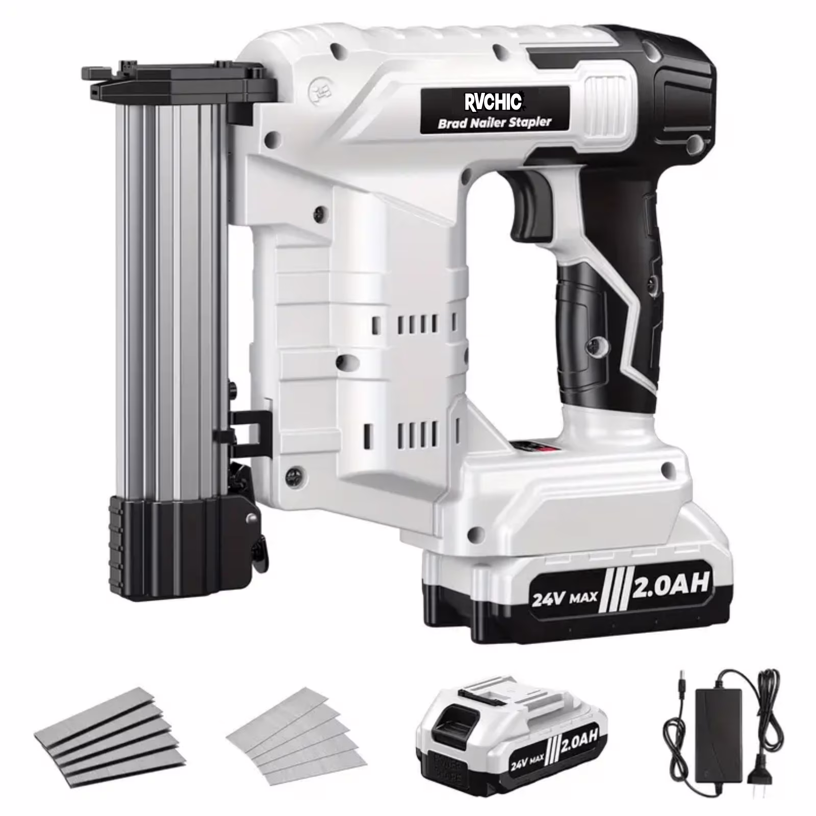 Rvchic 18 Gauge Cordless Brad Nailer,2-in-1 21V Electric Brad Nailer Stapler for Woodworking,Home Improvement,Include 1*2000mAh Battery and 1000pcs Nails