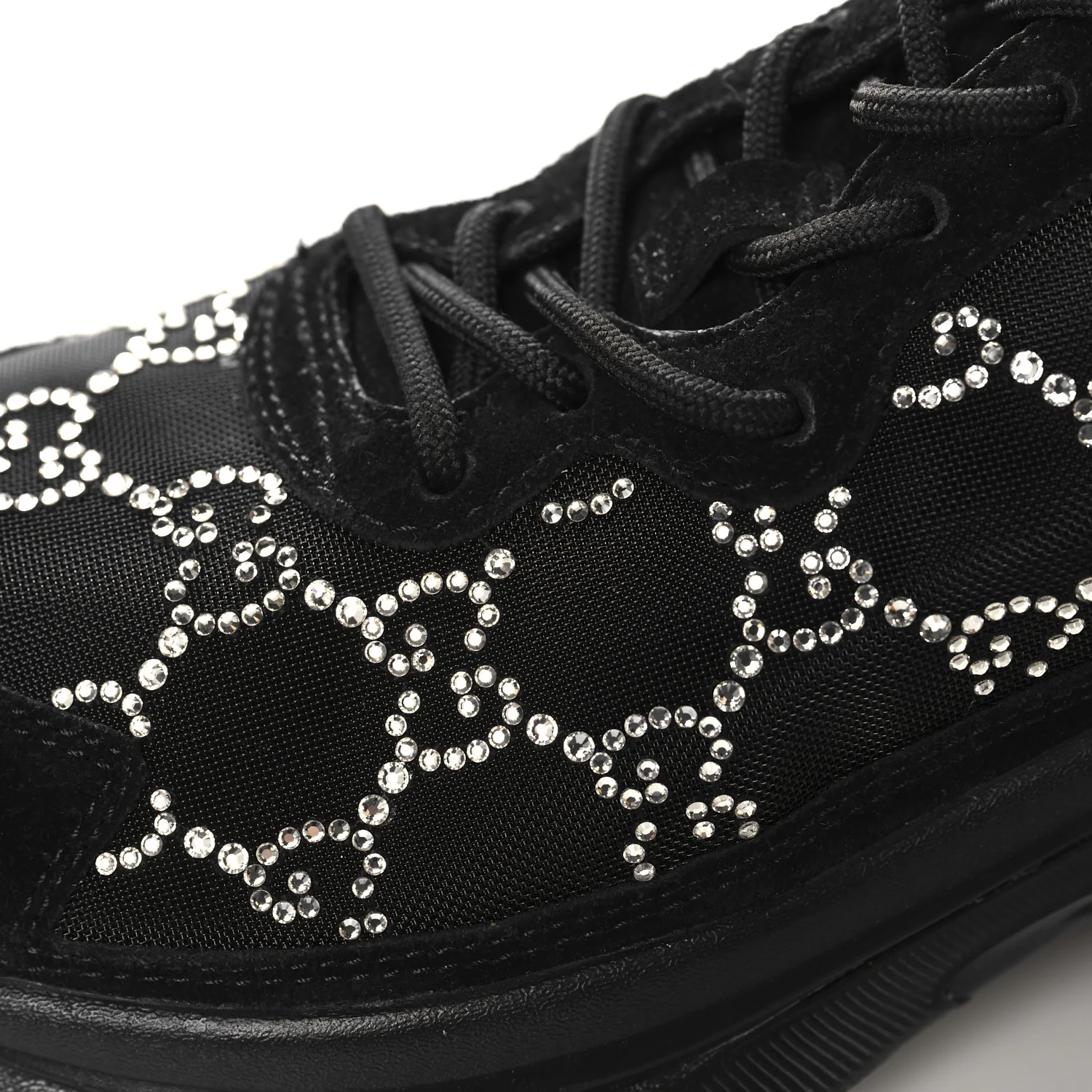 Tela Retino Mesh Crystal Suede GG Monogram Womens Gucci Run Sneakers 36.5 Black Silver
