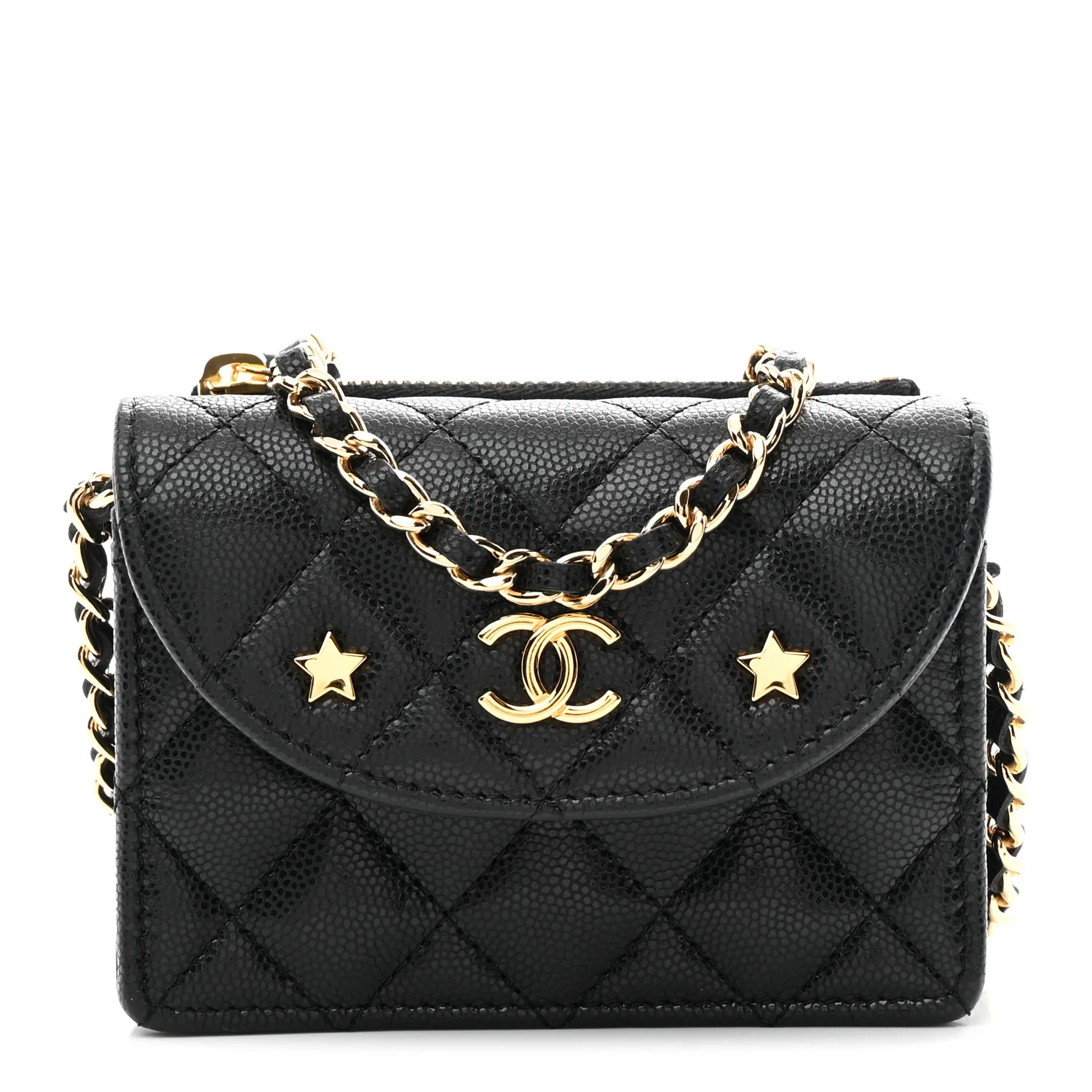 Caviar Quilted Clutch With Chain Black