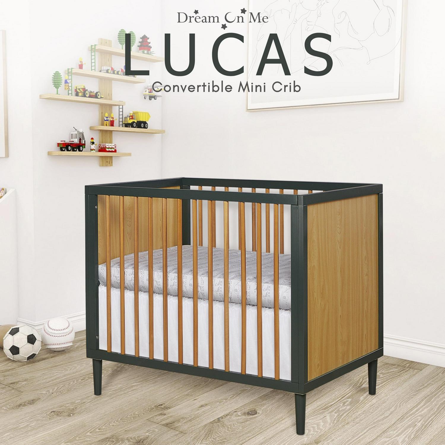 Lucas Mini Modern Crib With Rounded Spindles I Convertible Crib I Mid- Century Meets Modern I Portable Crib - Image 10