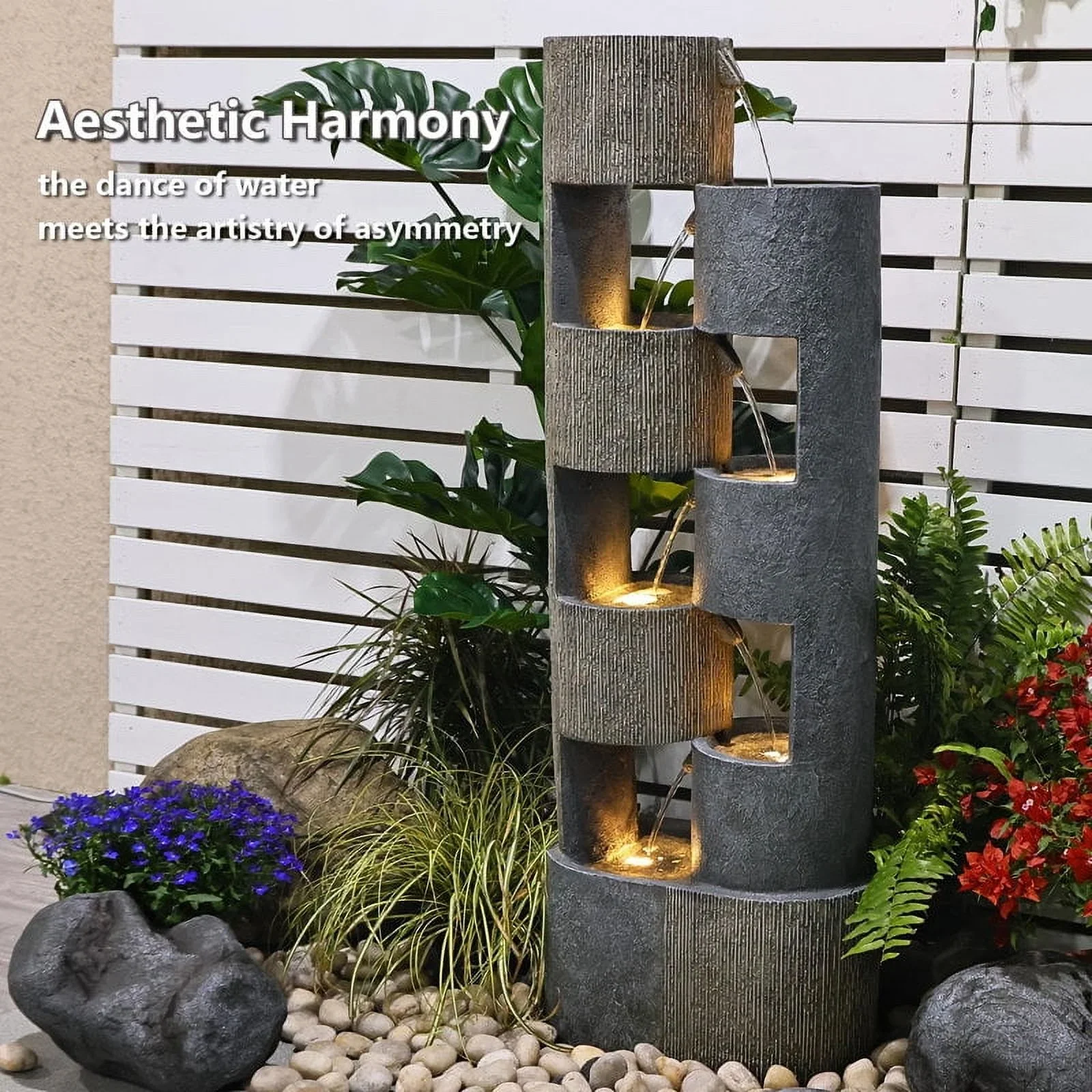 51 Outdoor Water Fountain Floor Standing Waterfalls Fountain with LED Lights for Garden, Living Room, Patio, Home Decor