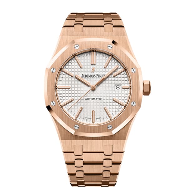 [Super Clone]Audemars Piguet Royal Oak Self Winding Silver-toned dial 41mm Rose Gold Watch 15400OR.OO.1220OR.02